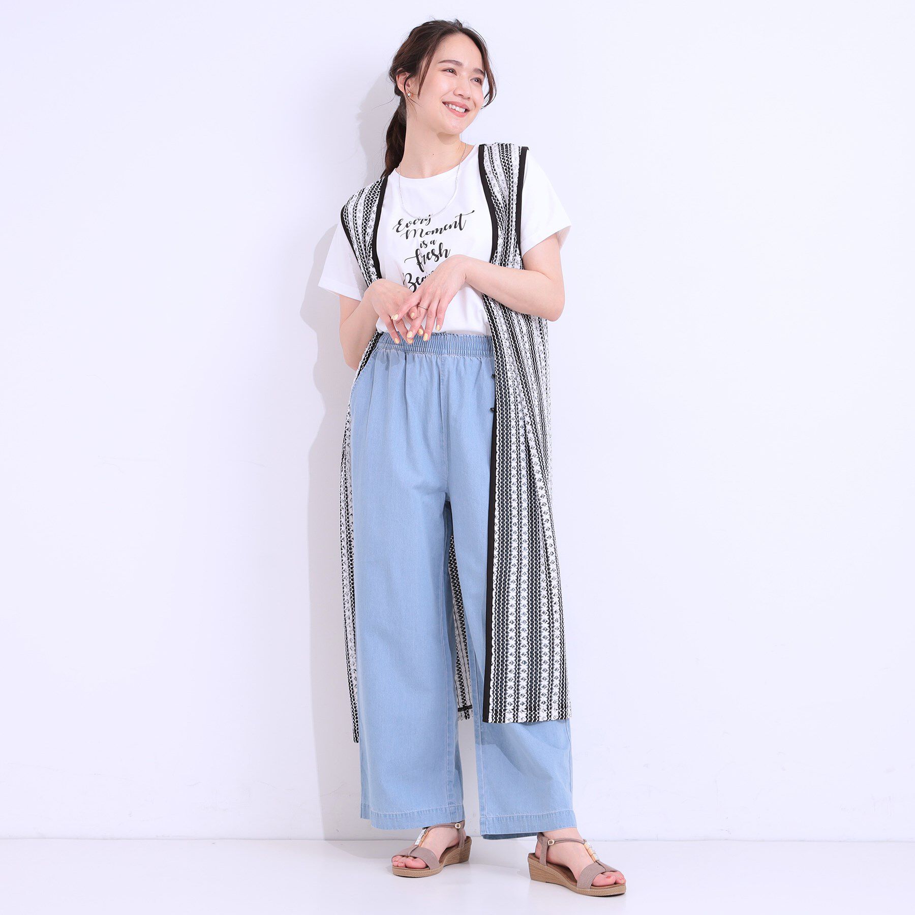SHOO･LA･RUE「【洗える/S-LL】ウエストゴムが楽ちん さらさらワイドデニム」|その他|