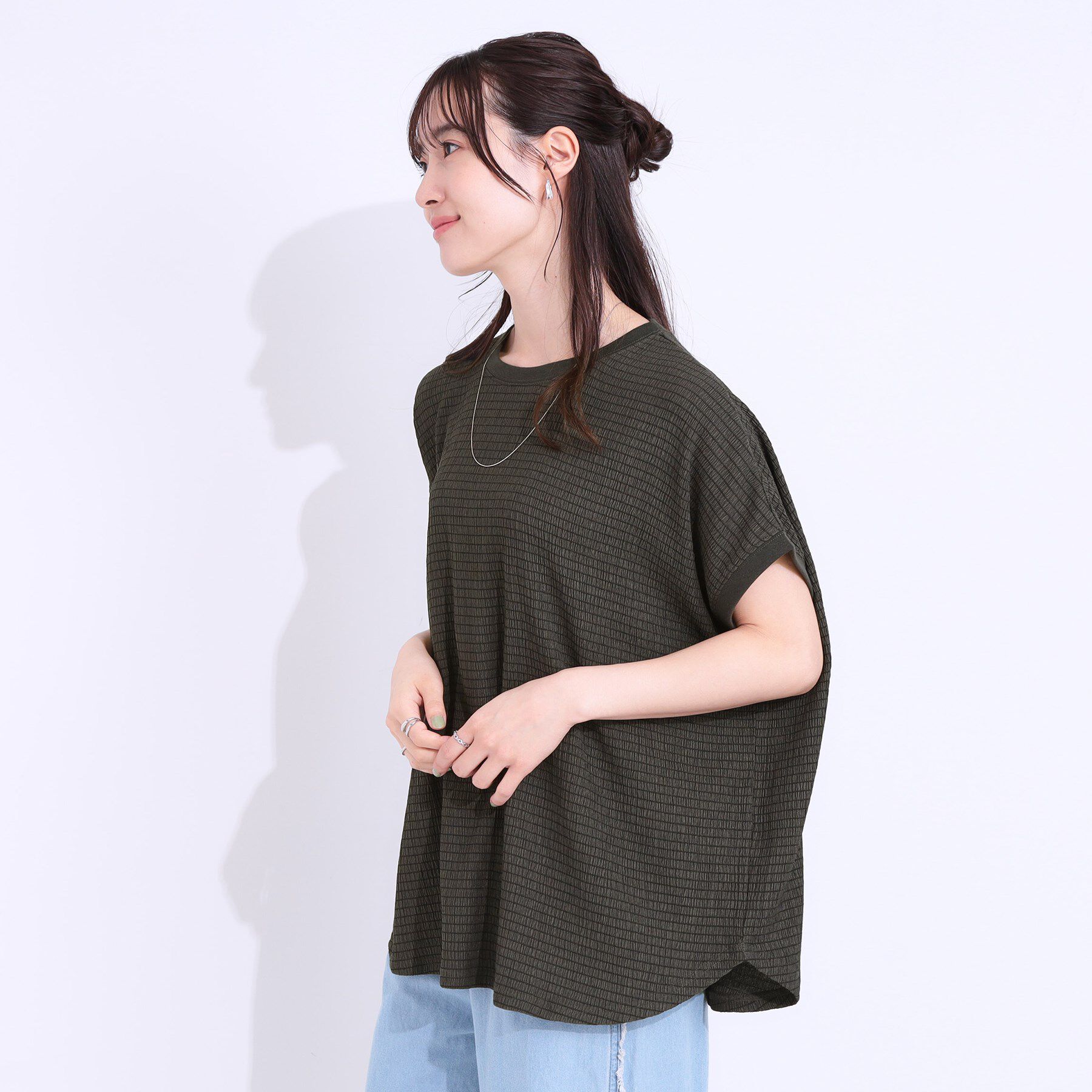 SHOO･LA･RUE「【洗える】ぽこぽこフレンチスリーブTシャツ」|Tシャツ・カットソー|