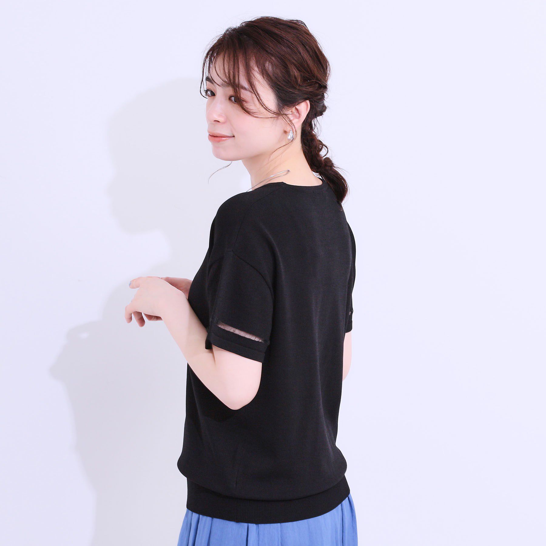 SHOO･LA･RUE「【S-LL/洗える/UV】お袖シアーでヘルシーに フレアスリーブサマーニット」|ニット・セーター|