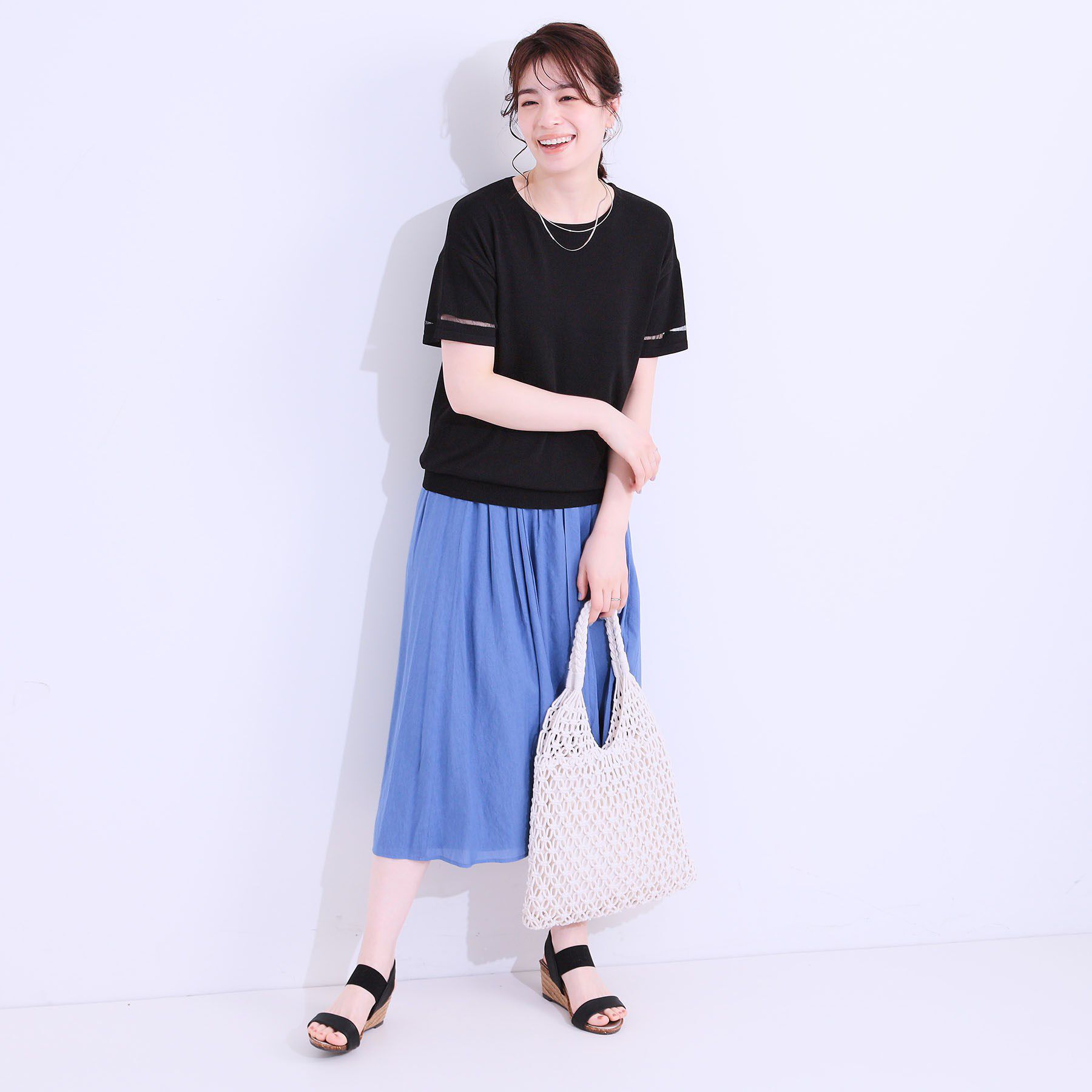 SHOO･LA･RUE「【S-LL/洗える/UV】お袖シアーでヘルシーに フレアスリーブサマーニット」|ニット・セーター|