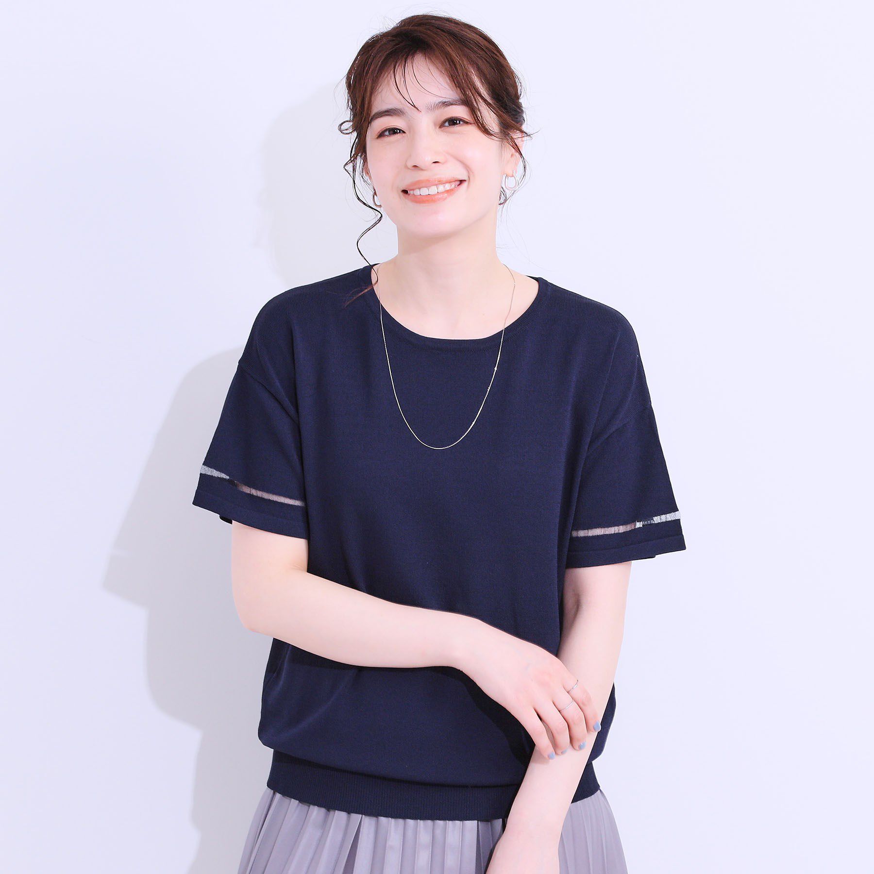 SHOO･LA･RUE「【S-LL/洗える/UV】お袖シアーでヘルシーに フレアスリーブサマーニット」|ニット・セーター|