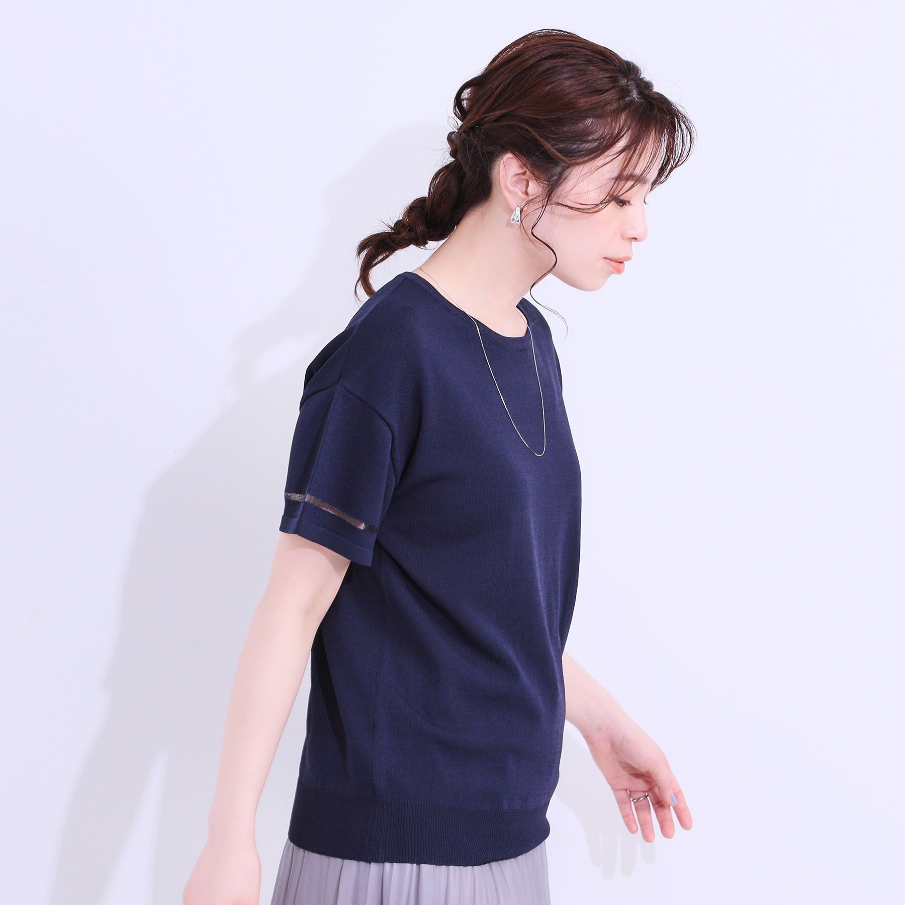 SHOO･LA･RUE「【S-LL/洗える/UV】お袖シアーでヘルシーに フレアスリーブサマーニット」|ニット・セーター|