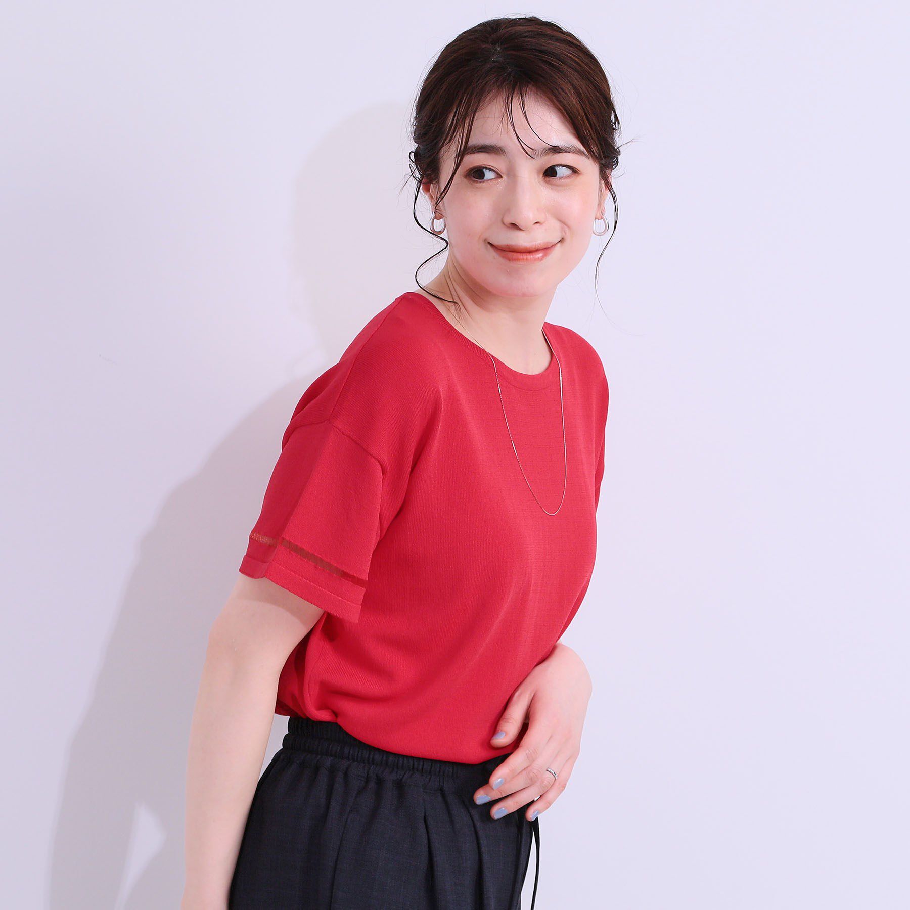 SHOO･LA･RUE「【S-LL/洗える/UV】お袖シアーでヘルシーに フレアスリーブサマーニット」|ニット・セーター|