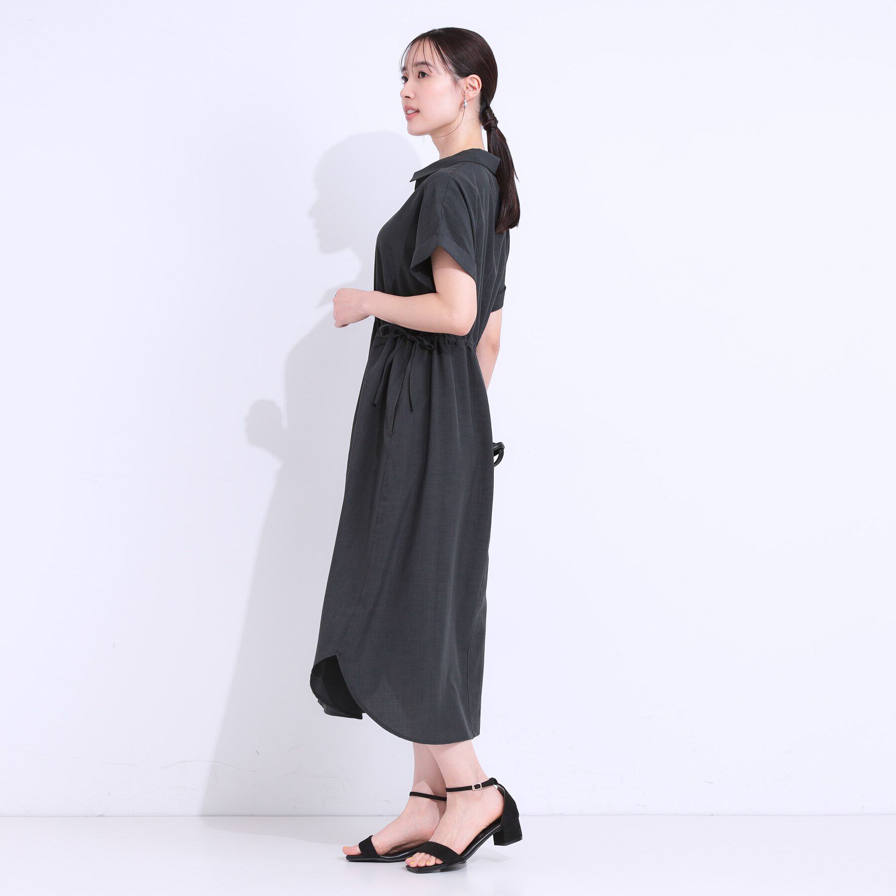 SHOO･LA･RUE「【S-LL】お顔周りすっきり 麻調スキッパーシャツワンピース」|ワンピース|