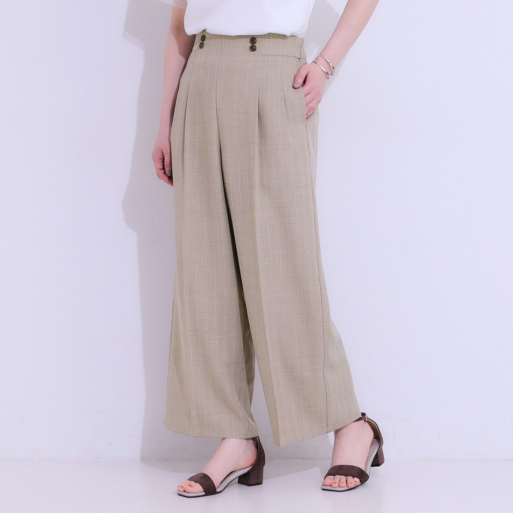 SHOO･LA･RUE「【セットアップ可】麻調ストライプワイドパンツ」|その他|