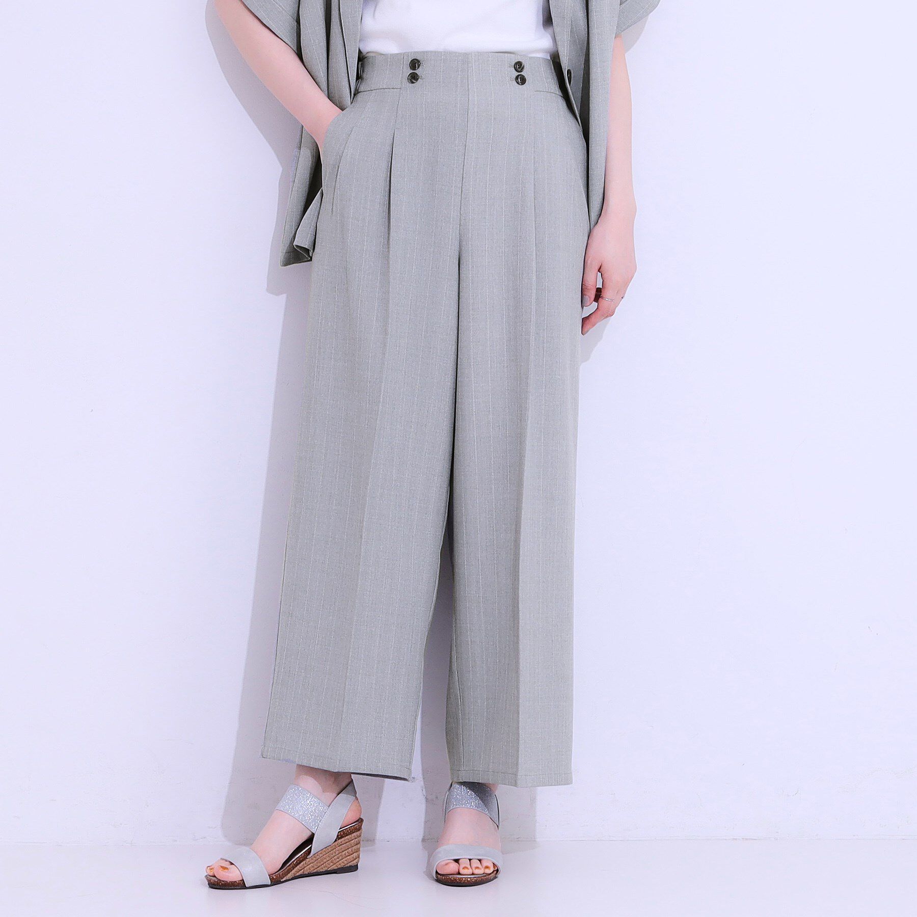 SHOO･LA･RUE「【セットアップ可】麻調ストライプワイドパンツ」|その他|