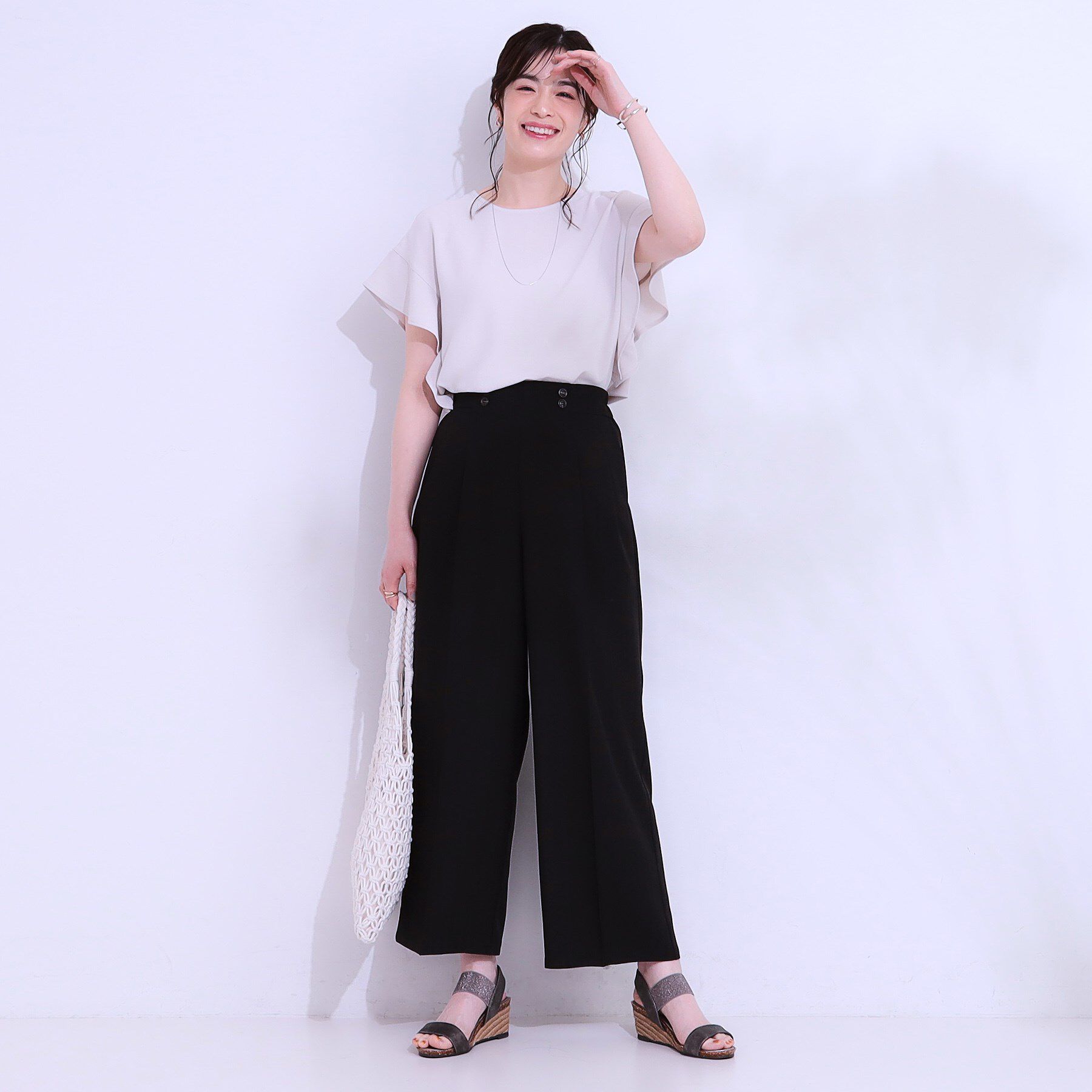SHOO･LA･RUE「【セットアップ可】麻調ストライプワイドパンツ」|その他|