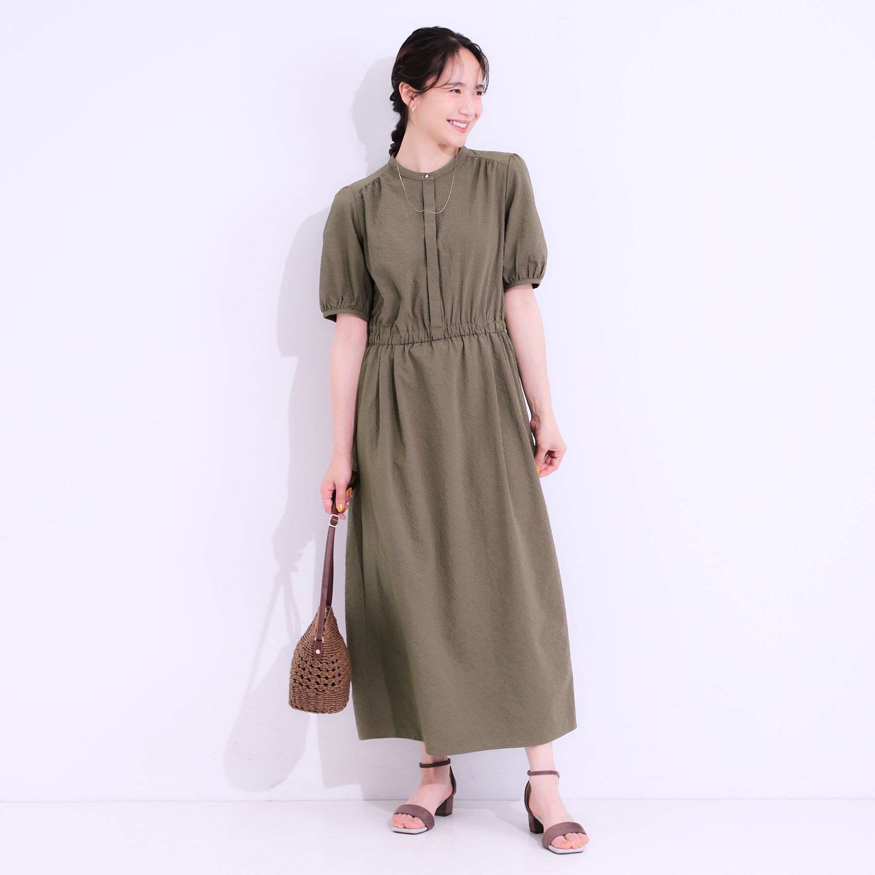 SHOO･LA･RUE「【洗える/S-LL/ひんやり/UV】女性らしさ漂う サッカーワンピース」|ワンピース|