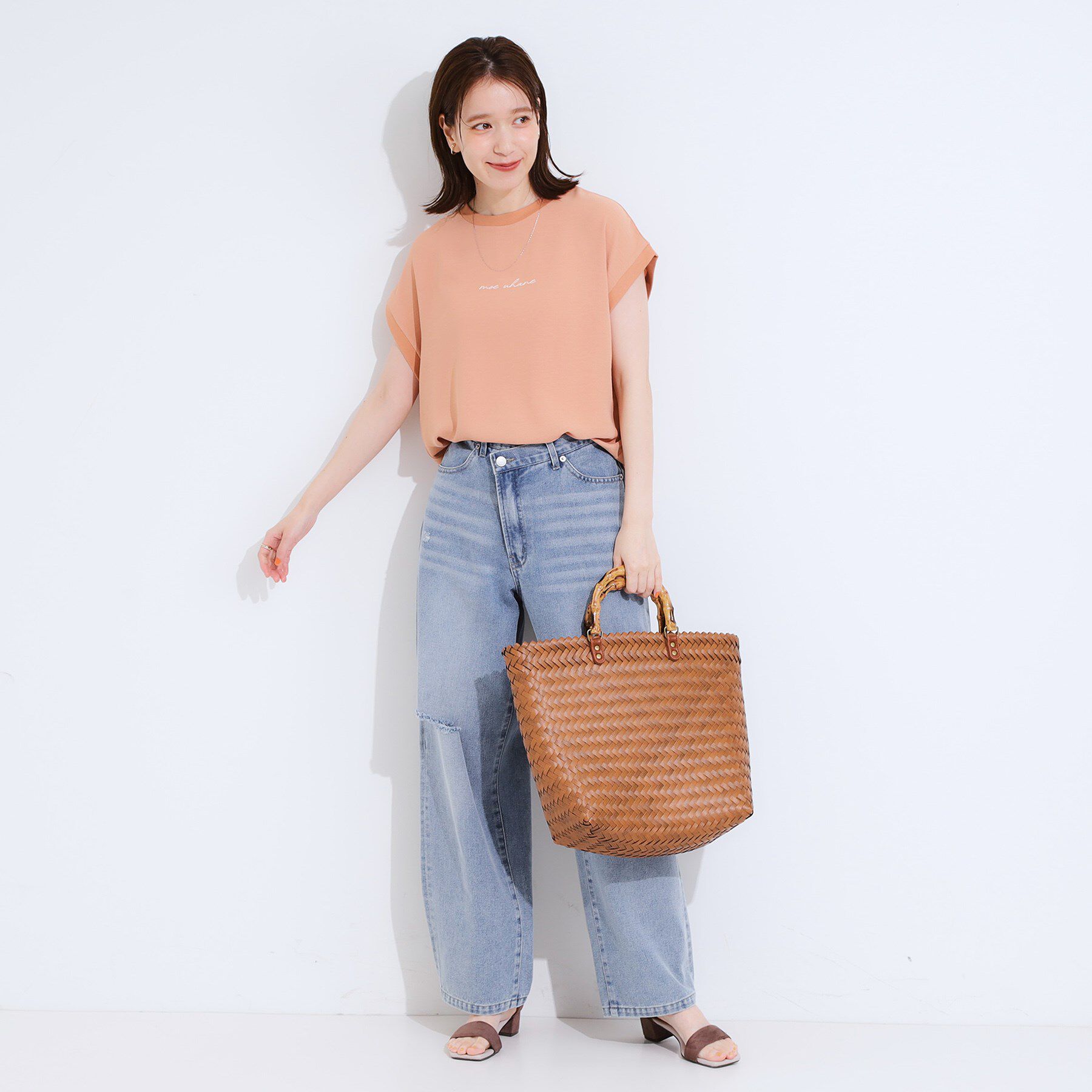 SHOO･LA･RUE「【S-LL/ひんやり/洗濯後しわになりにくい】程よいシアー感 ロゴTシャツブラウス」|シャツ・ブラウス|