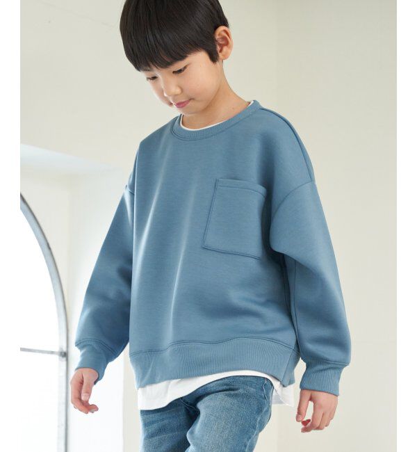 ikka kids「【洗濯機で洗える／親子おそろい】GOKU楽ダンボールレイヤープルオーバー（120~160cm）」|Tシャツ・カットソー|ブルー