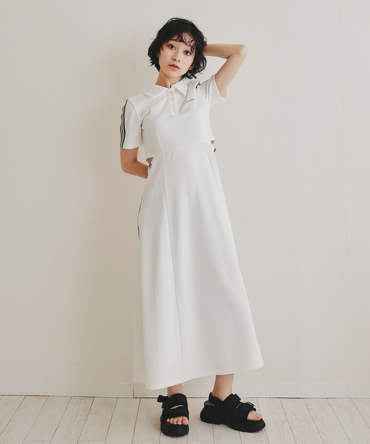 REDYAZEL「ライン2WAYサイドカットロングフレアワンピース」|ワンピース|