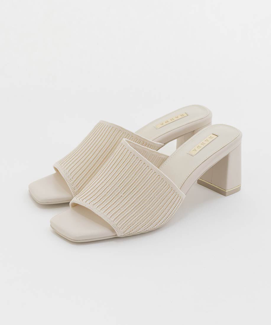  「【SUSTAINABLE】アシンメトリーニットミュールサンダル」|パンプス|