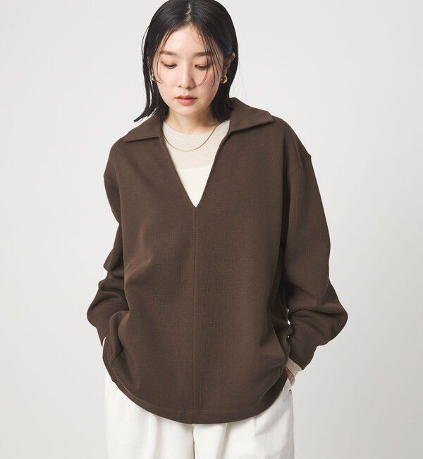 UNITED ARROWS green label relaxing「【WEB限定】＜at ease＞ダブルフェイス エリツキ プルオーバー カットソー」|Tシャツ・カットソー|DK.BROWN