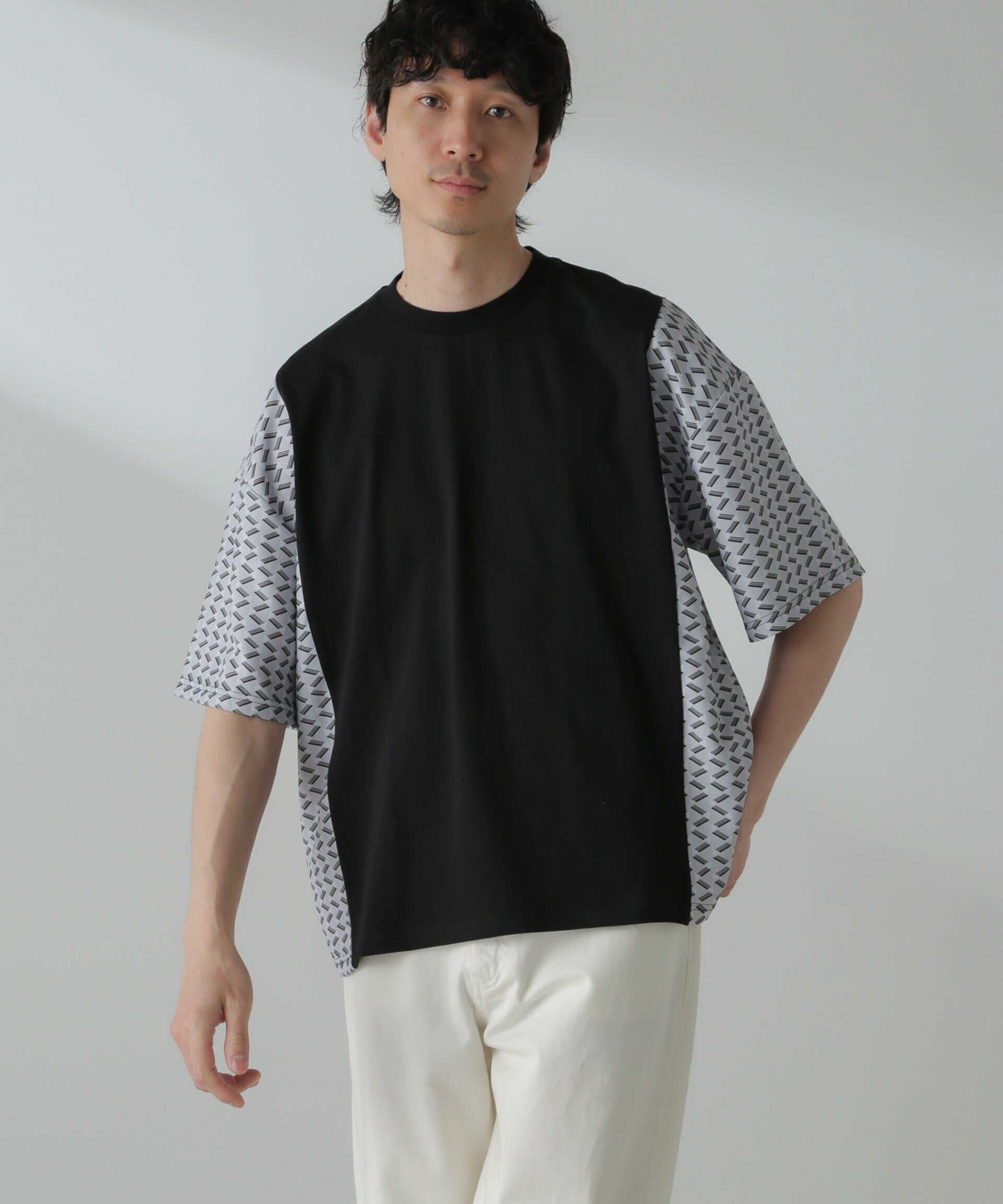 nano･universe「切り替えパターンTシャツ 半袖(セットアップ可）」|Tシャツ・カットソー|