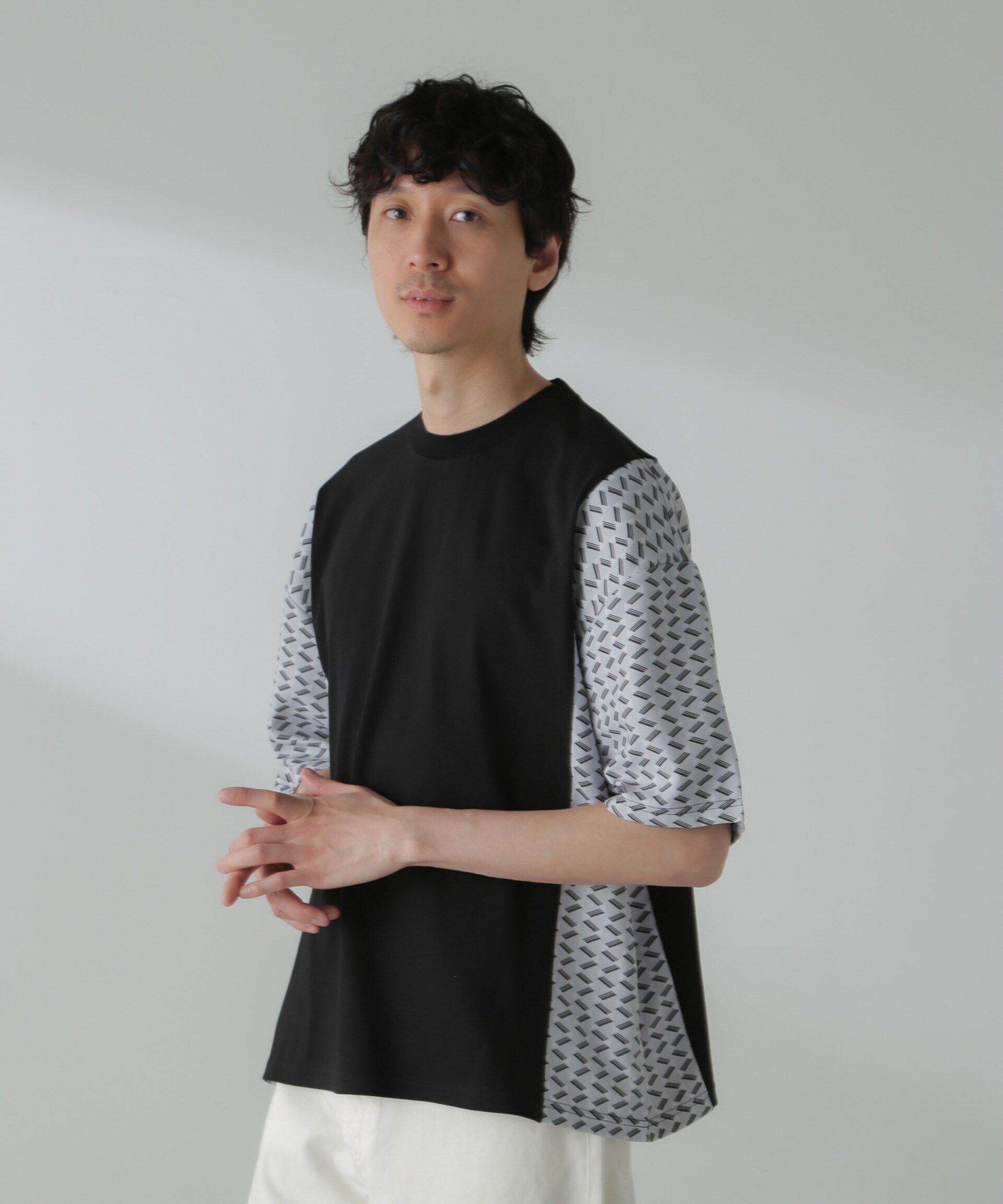 nano･universe「切り替えパターンTシャツ 半袖(セットアップ可）」|Tシャツ・カットソー|