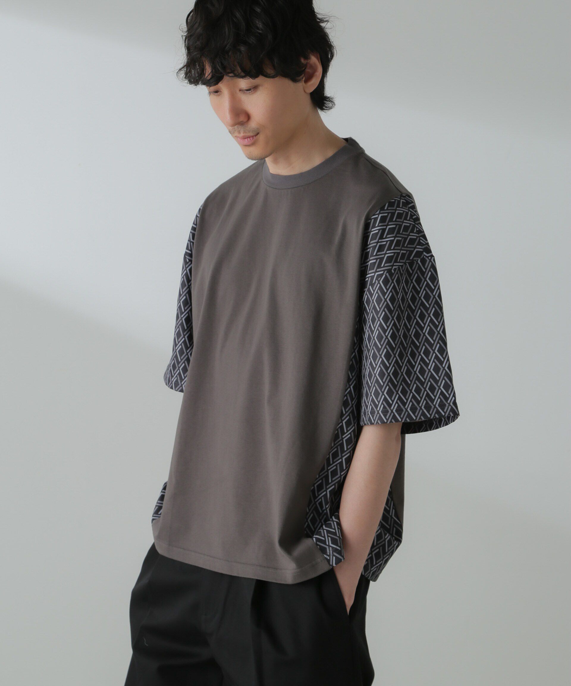 nano･universe「切り替えパターンTシャツ 半袖(セットアップ可）」|Tシャツ・カットソー|