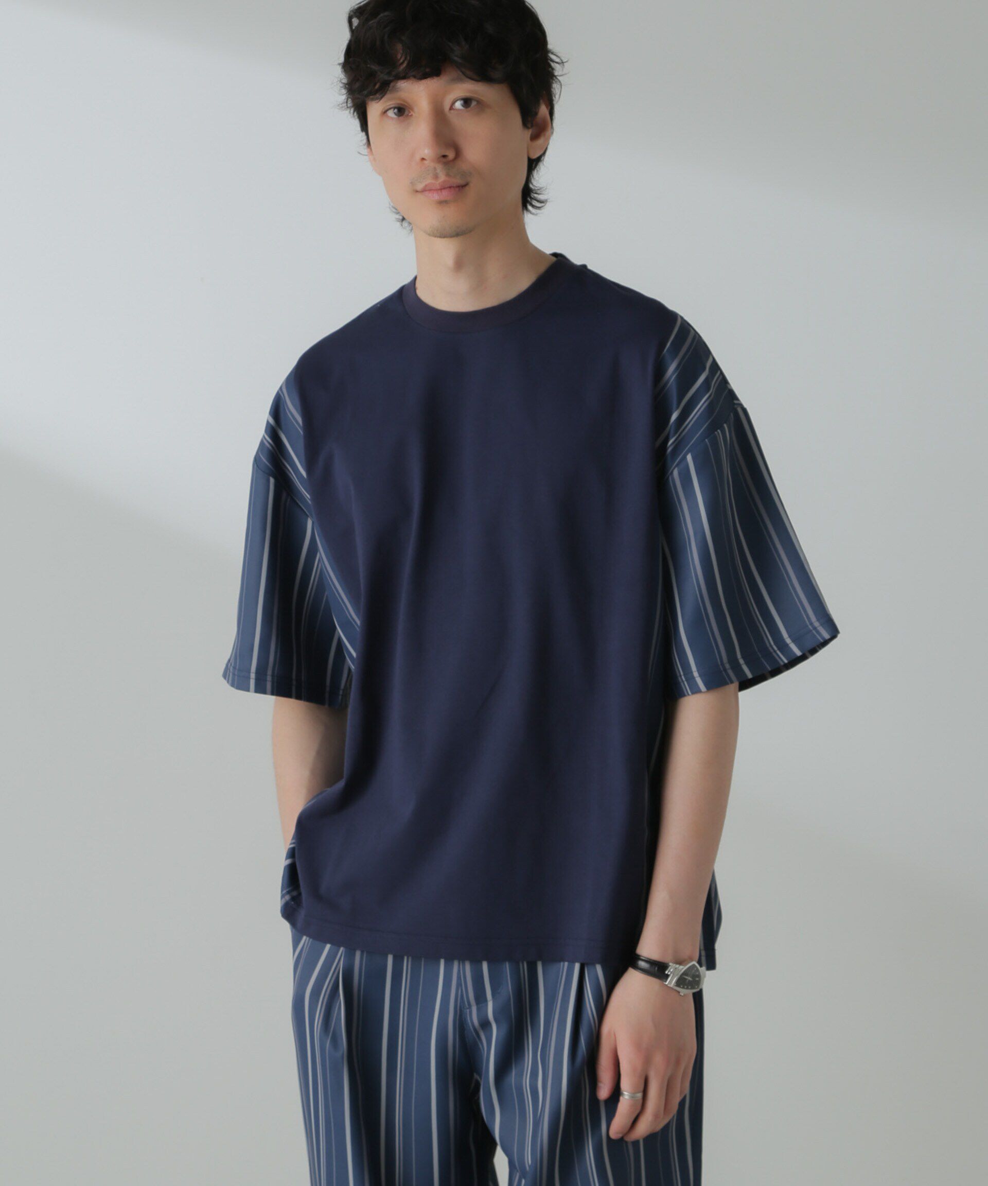 nano･universe「切り替えパターンTシャツ 半袖(セットアップ可）」|Tシャツ・カットソー|