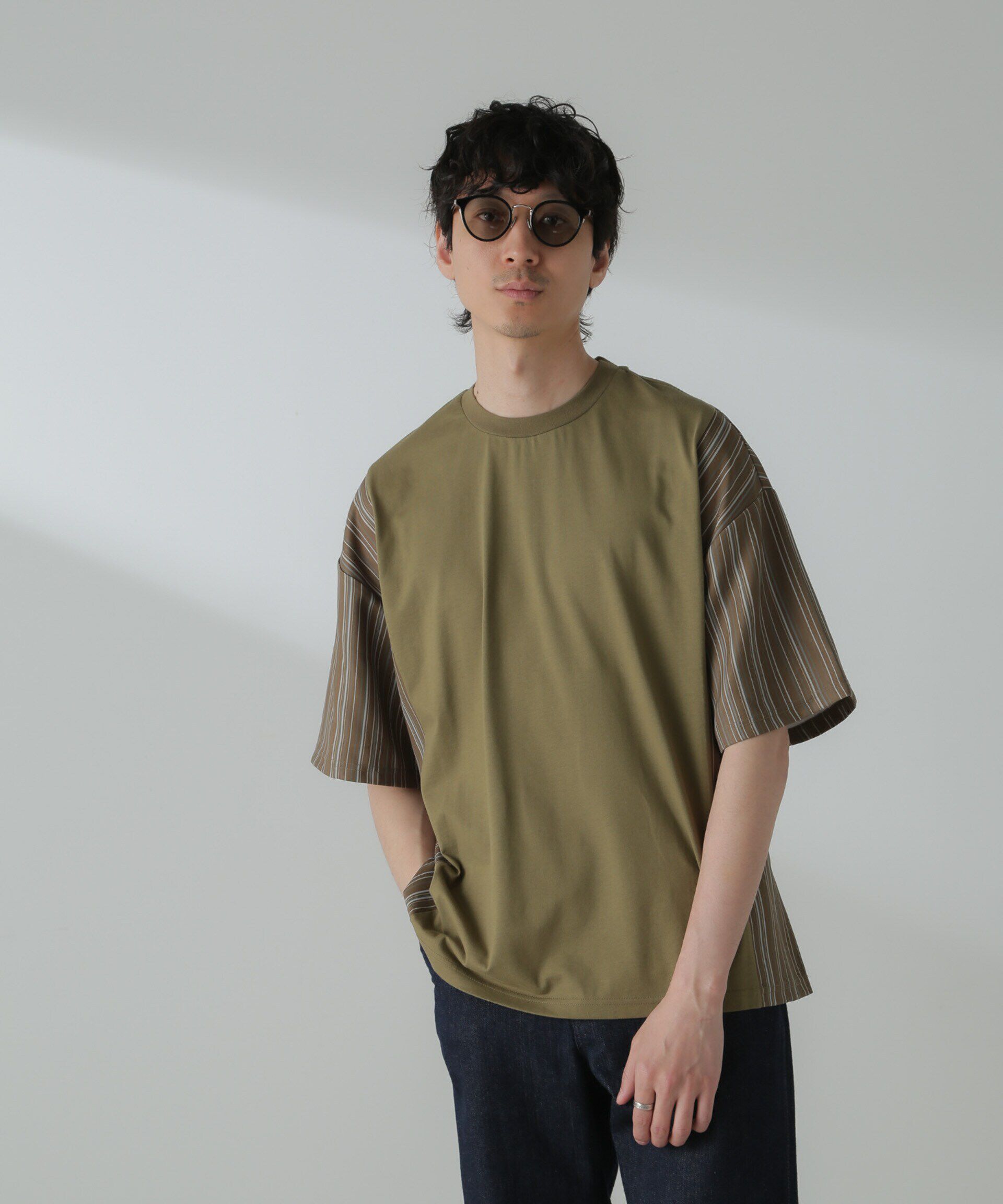 nano･universe「切り替えパターンTシャツ 半袖(セットアップ可）」|Tシャツ・カットソー|