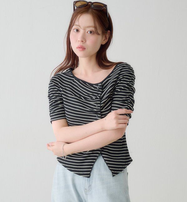  「ギャザーテレコ半袖カーディガン」|Tシャツ・カットソー|
