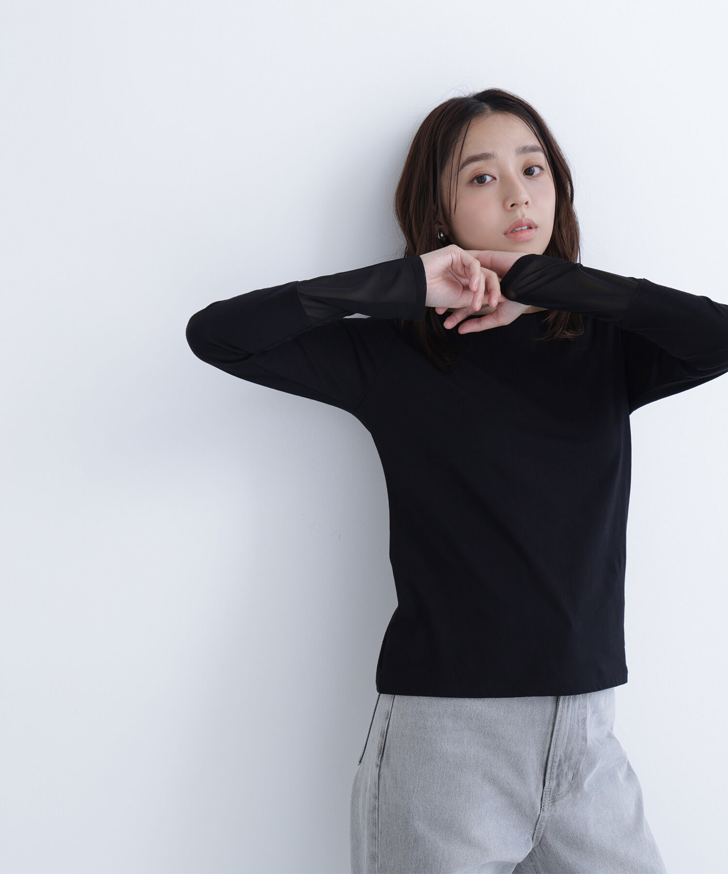  「シアーカフスカットソー」|Tシャツ・カットソー|ブラック