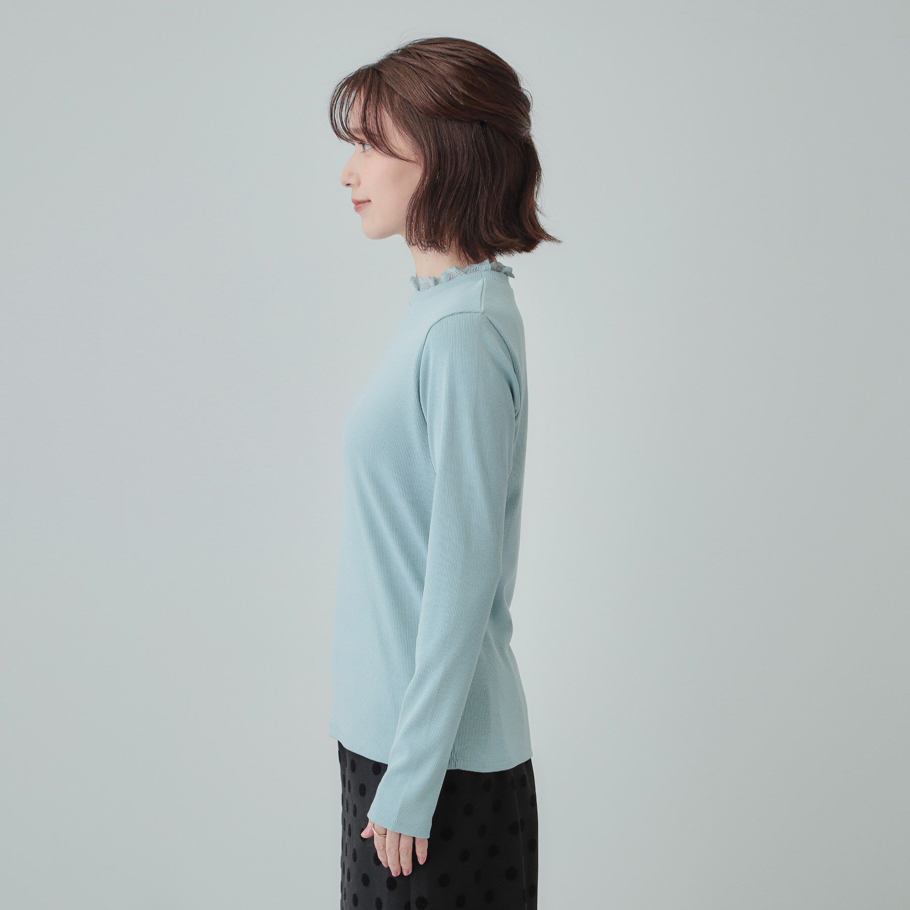 SHOO･LA･RUE「【S-LL】衿レースハイネックリブトップス」|Tシャツ・カットソー|