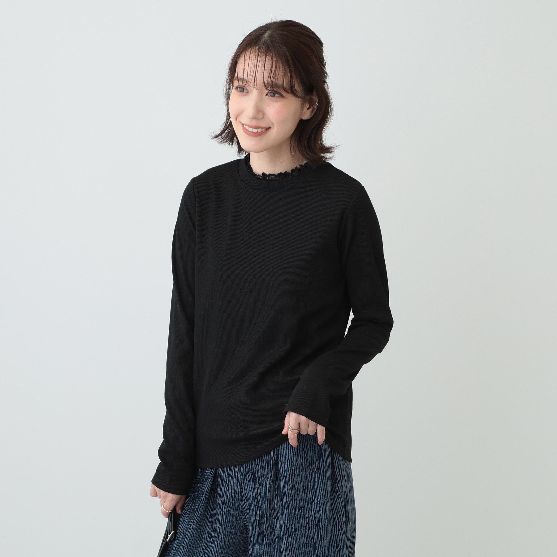 SHOO･LA･RUE「【S-LL】衿レースハイネックリブトップス」|Tシャツ・カットソー|