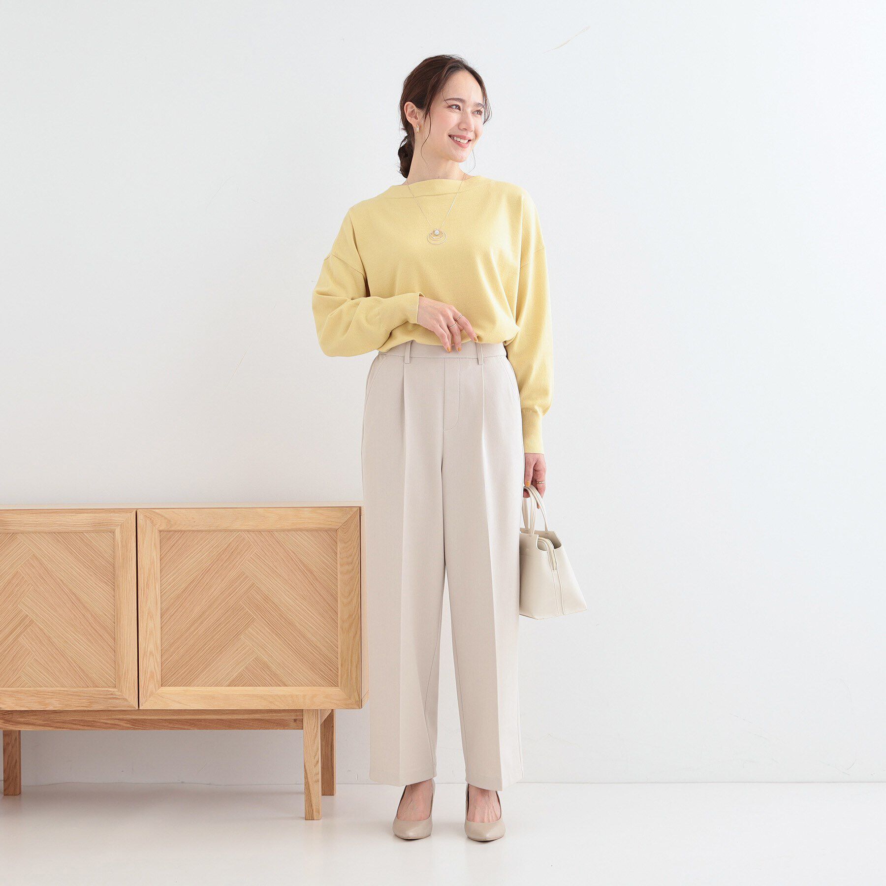 SHOO･LA･RUE「【洗える/S-LL】脚のラインを拾いにくい センタープレス タックワイドパンツ」|その他|