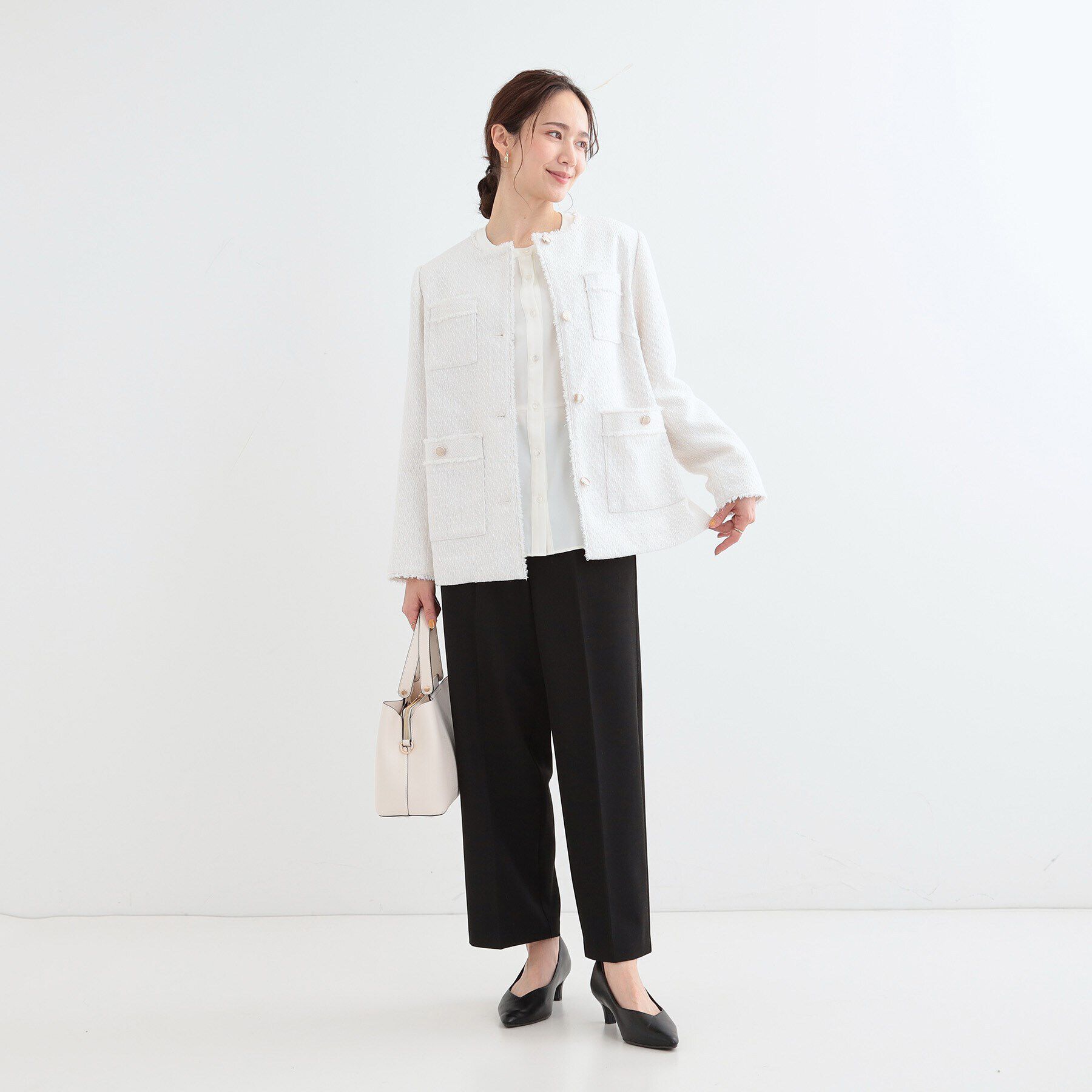 SHOO･LA･RUE「【洗える/S-LL】脚のラインを拾いにくい センタープレス タックワイドパンツ」|その他|