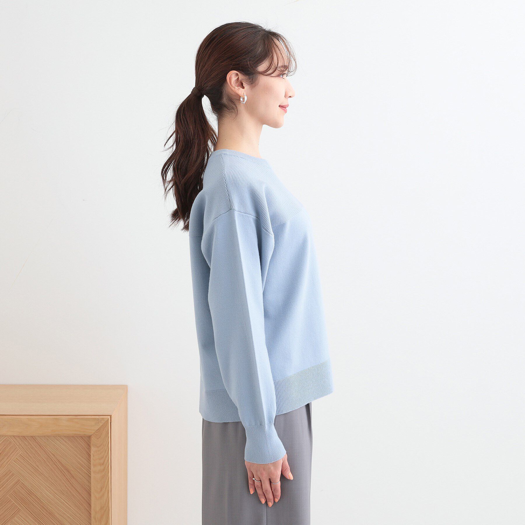 SHOO･LA･RUE「【S-LL/洗える】顔回りすっきりガーター編み切り替えニット」|ニット・セーター|