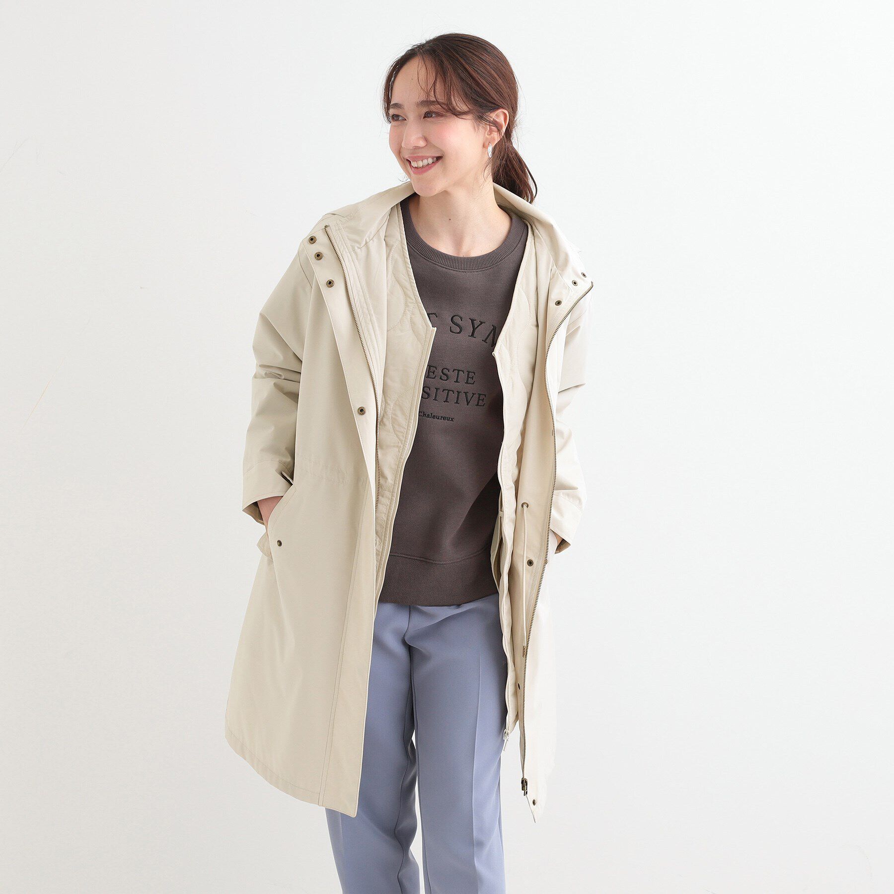 SHOO･LA･RUE「【撥水/防花粉/S-LL】ライナー付き ミリタリーフーデッドコート」|その他|
