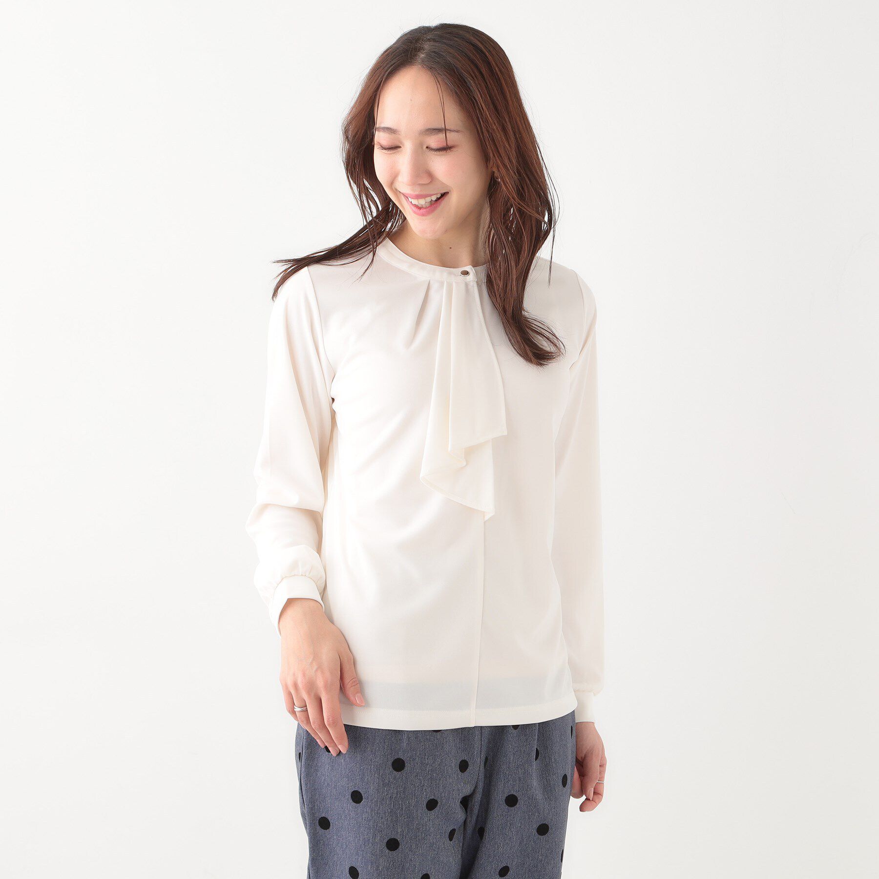 SHOO･LA･RUE「【洗える/S-LL/洗濯後しわになりにくい】ブラウス見えボウタイ風トップス」|Tシャツ・カットソー|