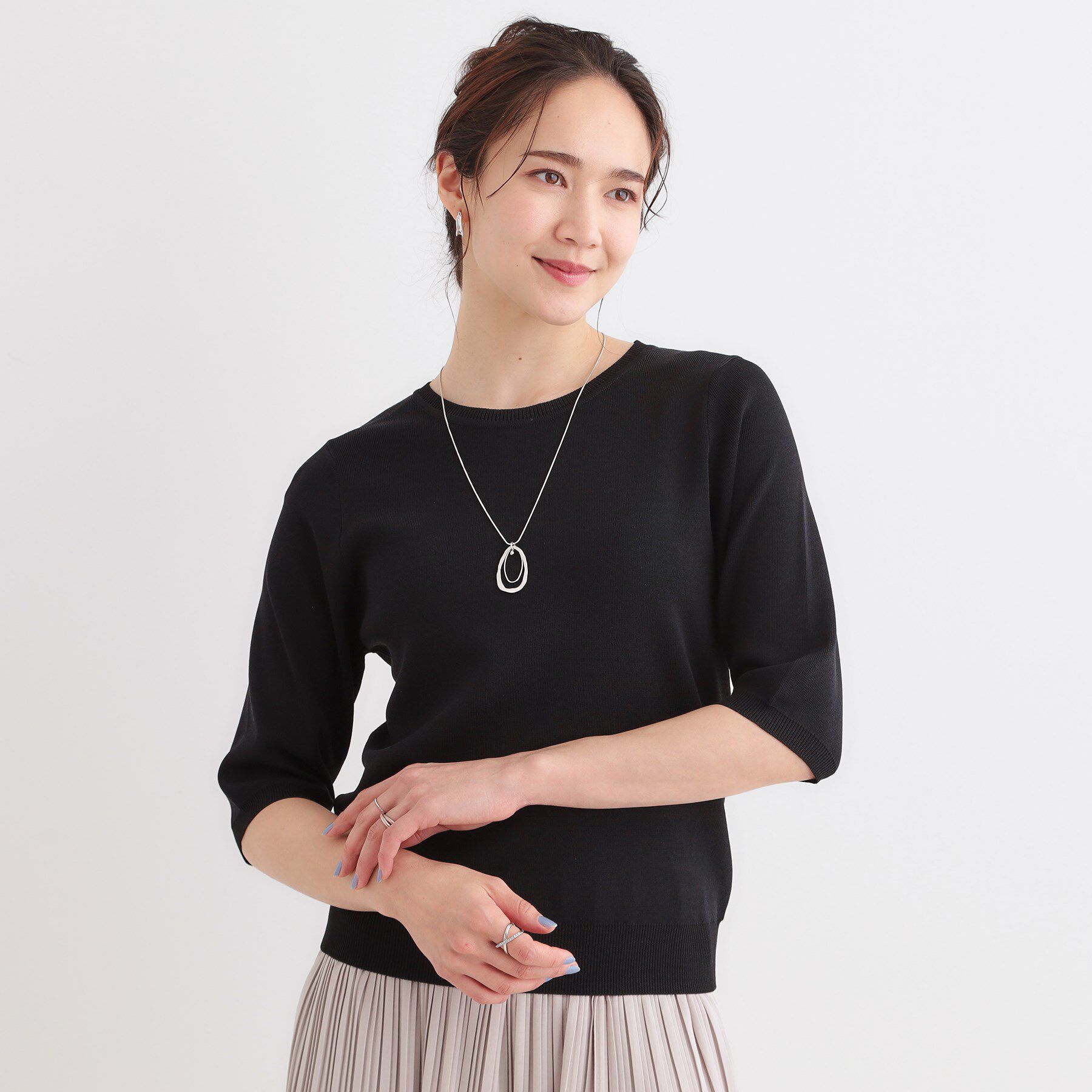 SHOO･LA･RUE「【高レビュー/洗える/S-LL】季節の変わり目から活躍 5分袖ニット」|ニット・セーター|
