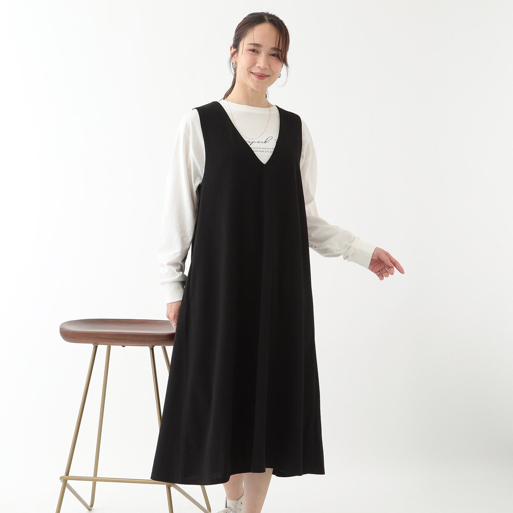 SHOO･LA･RUE「【洗える】フレアラインが美しい サラっと着られる Vネックジャンドレ」|ワンピース|