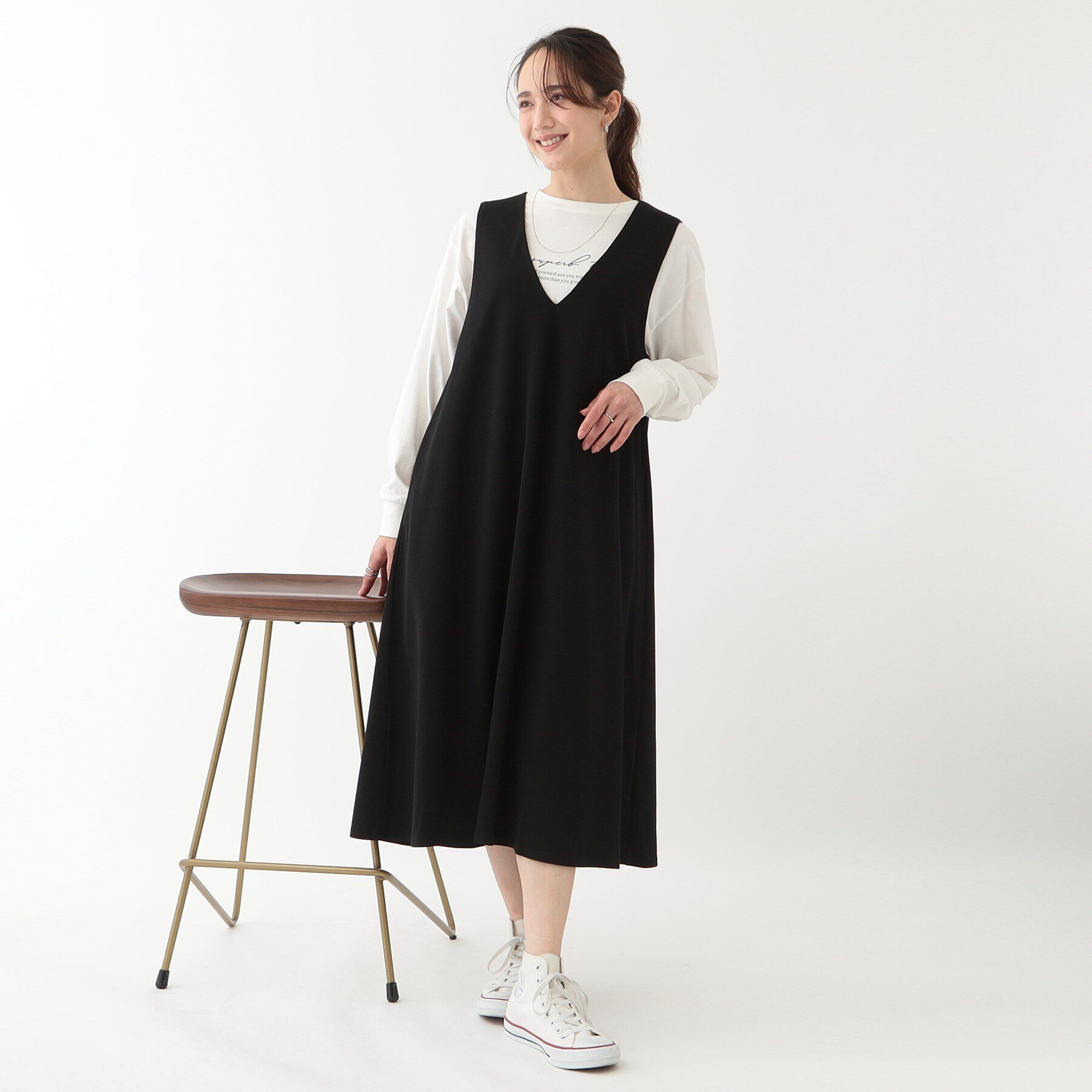 SHOO･LA･RUE「【洗える】フレアラインが美しい サラっと着られる Vネックジャンドレ」|ワンピース|