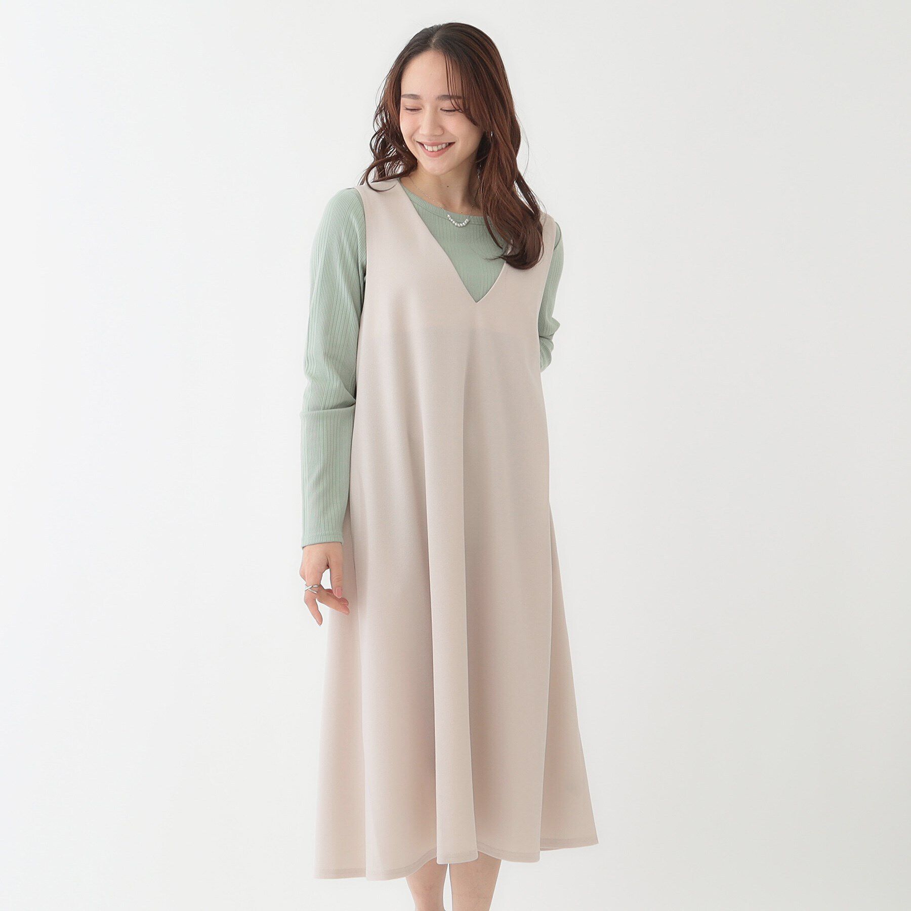 SHOO･LA･RUE「【洗える】フレアラインが美しい サラっと着られる Vネックジャンドレ」|ワンピース|