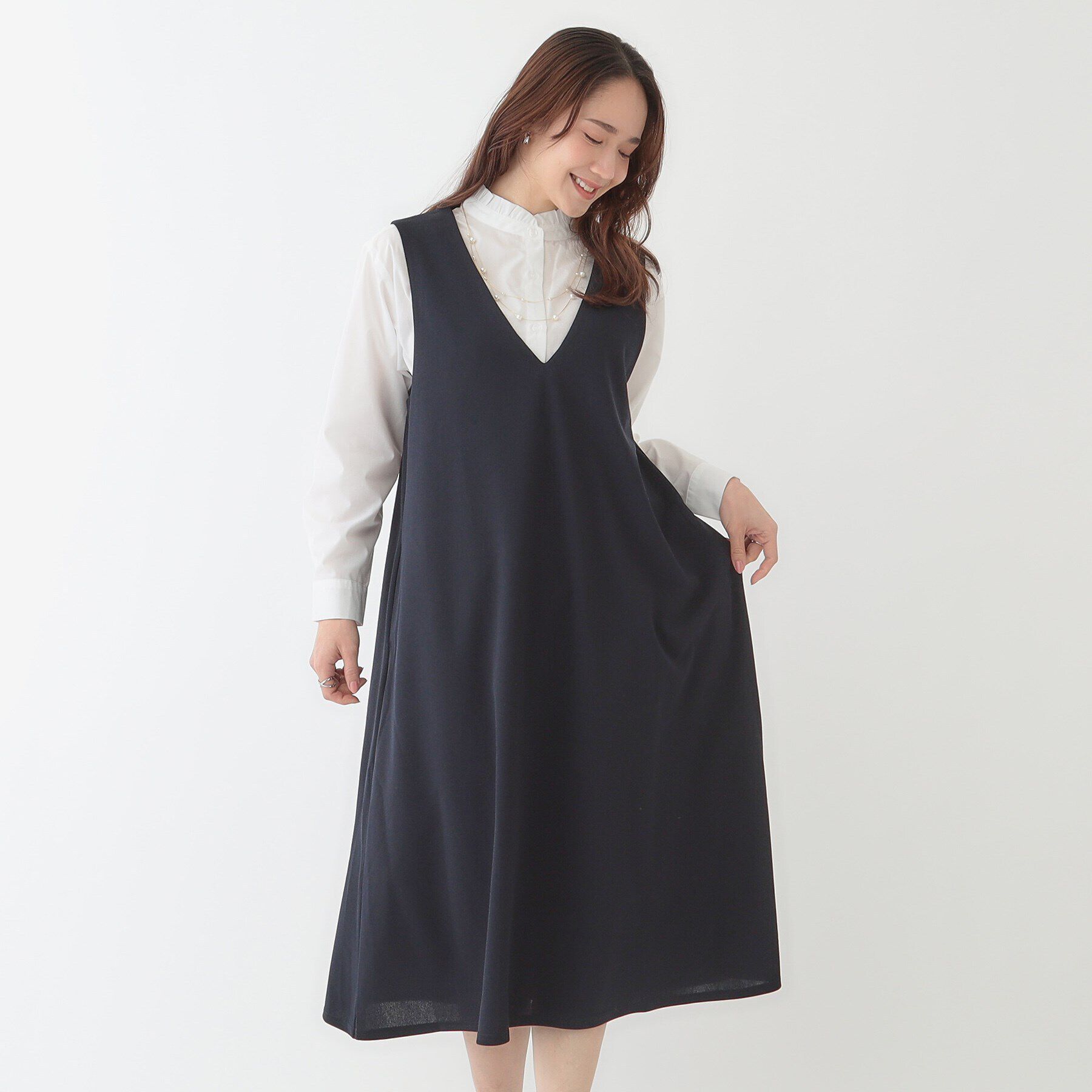 SHOO･LA･RUE「【洗える】フレアラインが美しい サラっと着られる Vネックジャンドレ」|ワンピース|