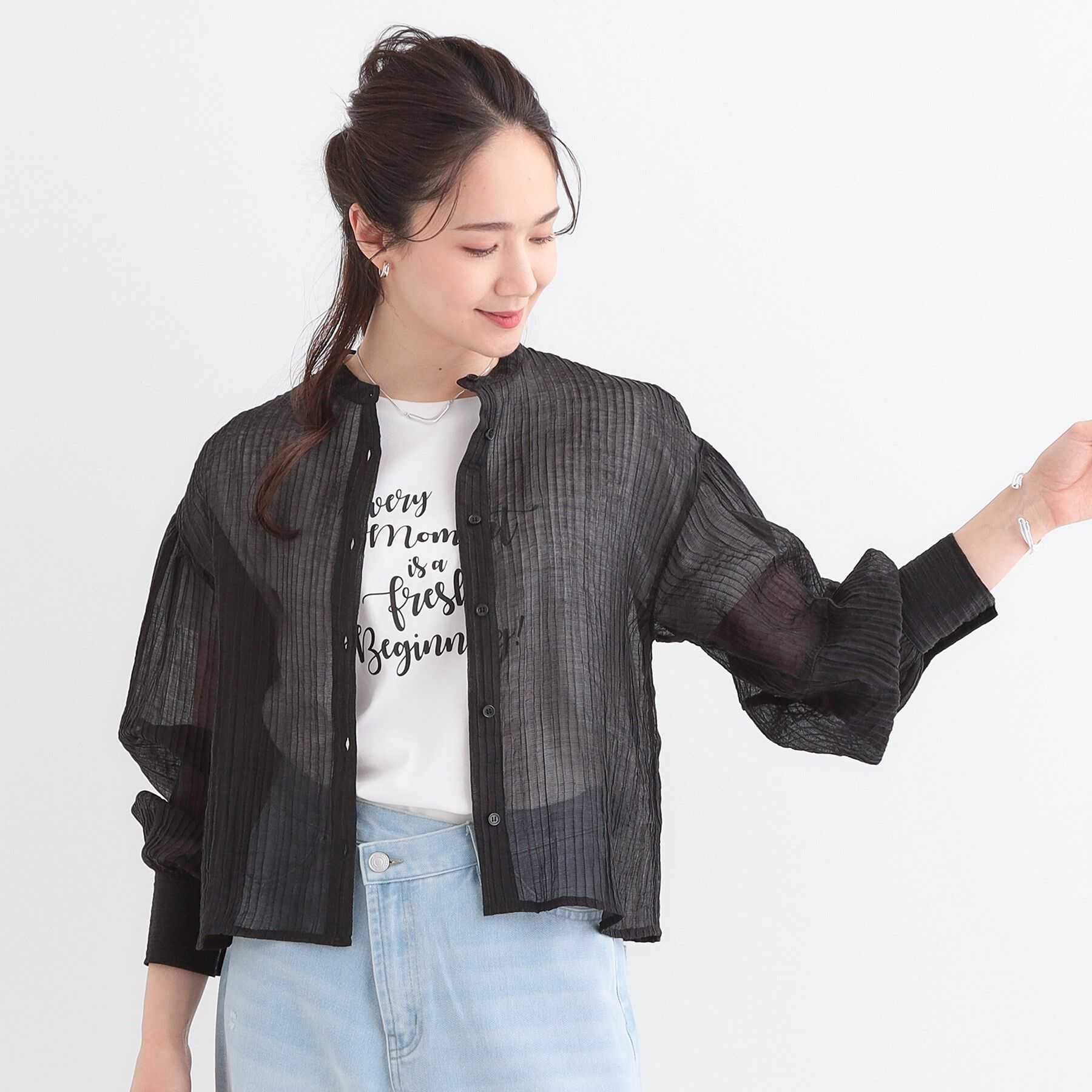 SHOO･LA･RUE「バンドカラーデザインシアーシャツ」|シャツ・ブラウス|