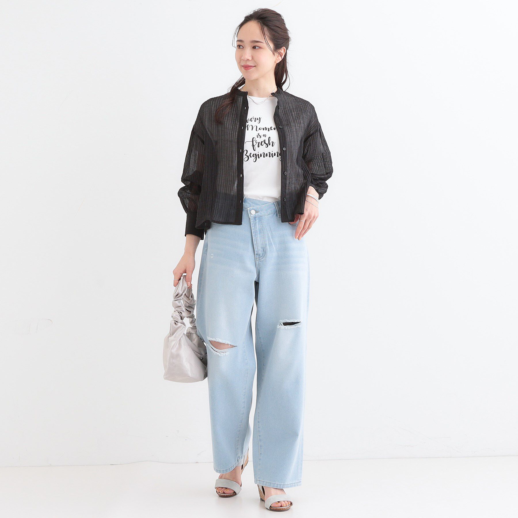 SHOO･LA･RUE「バンドカラーデザインシアーシャツ」|シャツ・ブラウス|
