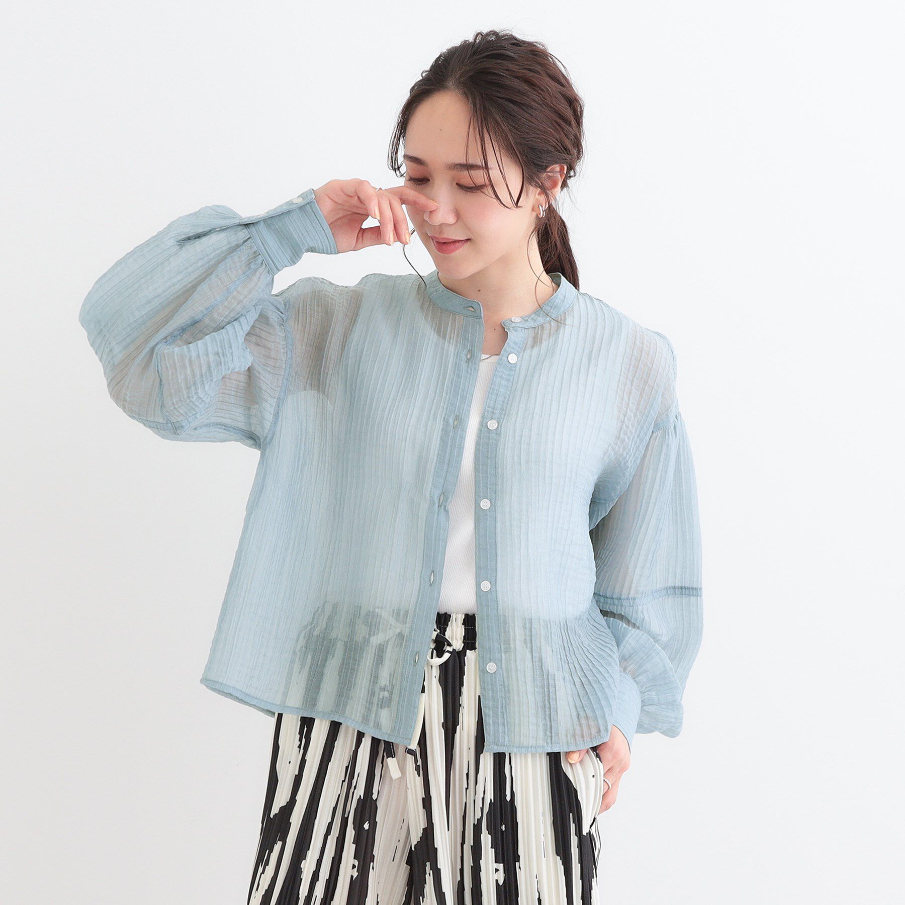SHOO･LA･RUE「バンドカラーデザインシアーシャツ」|シャツ・ブラウス|