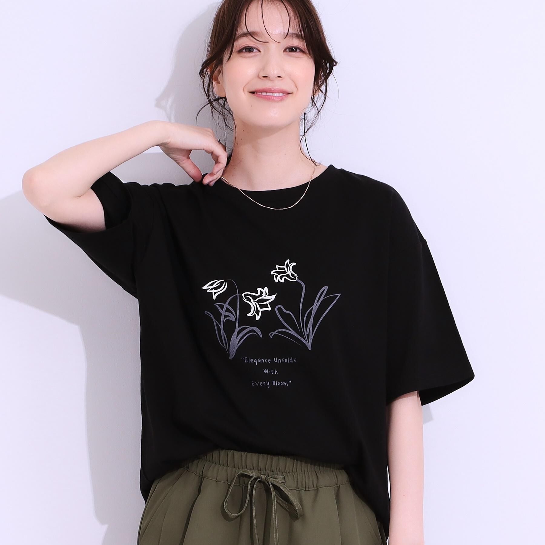 SHOO･LA･RUE「【選べる4柄】コットンプリントロゴTシャツ」|Tシャツ・カットソー|ブラック(319)