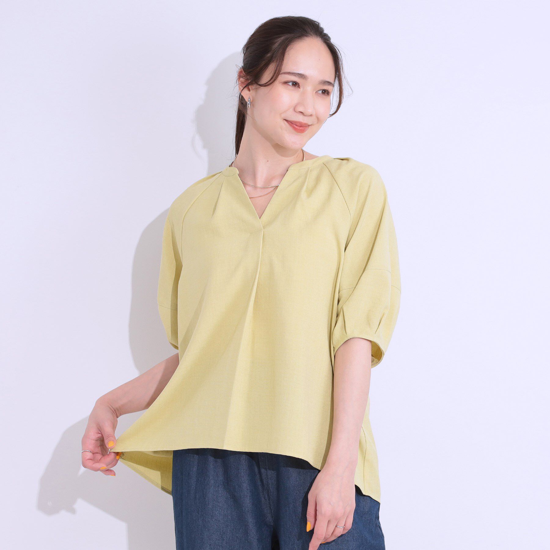 SHOO･LA･RUE「【洗える/S-LL】洗濯後しわになりにくい 5分袖スキッパーブラウス」|シャツ・ブラウス|