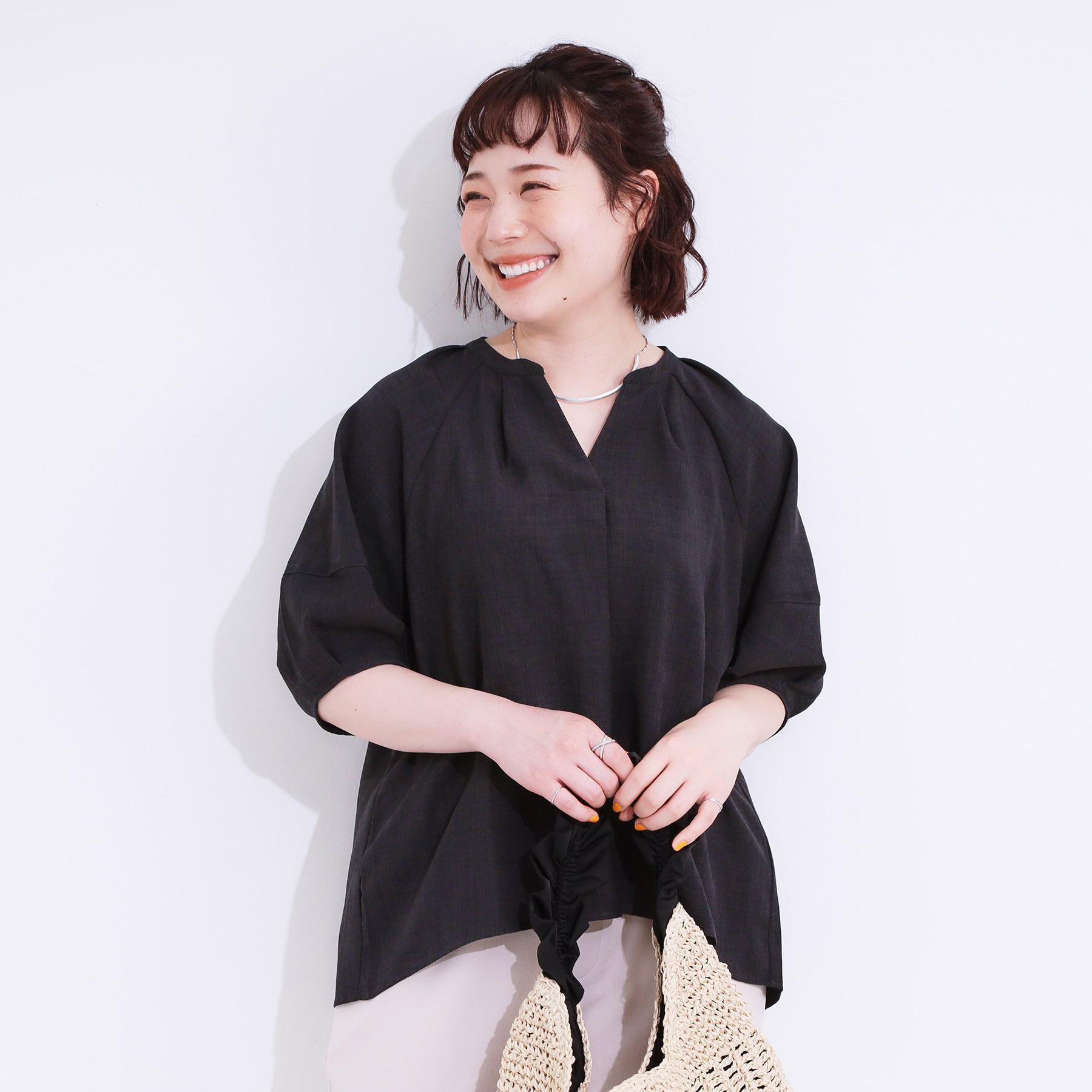 SHOO･LA･RUE「【洗える/S-LL】洗濯後しわになりにくい 5分袖スキッパーブラウス」|シャツ・ブラウス|