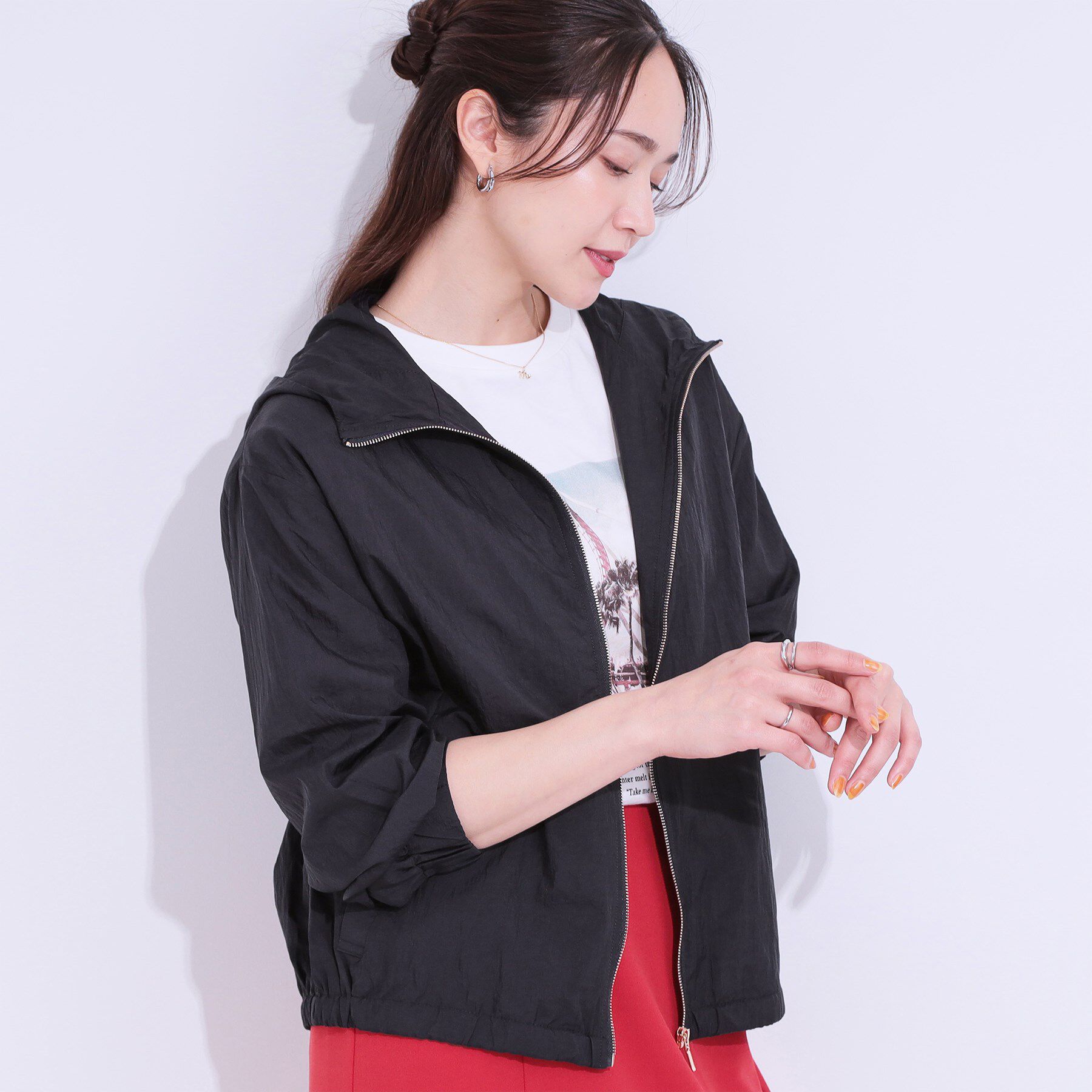SHOO･LA･RUE「【S-LL】程よいシアー感　大人世代の軽やかフードブルゾン」|ブルゾン・スタジャン|ネイビー(094)