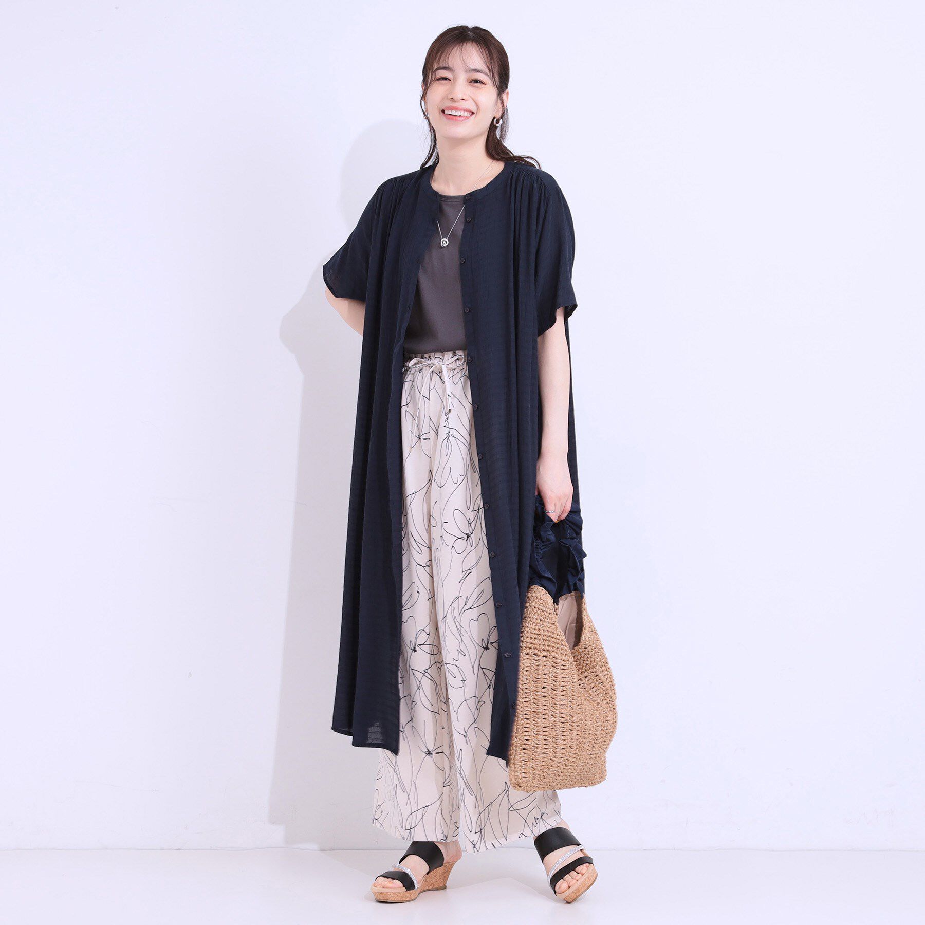 SHOO･LA･RUE「さらさら ドビーギャザー シャツワンピース」|ワンピース|