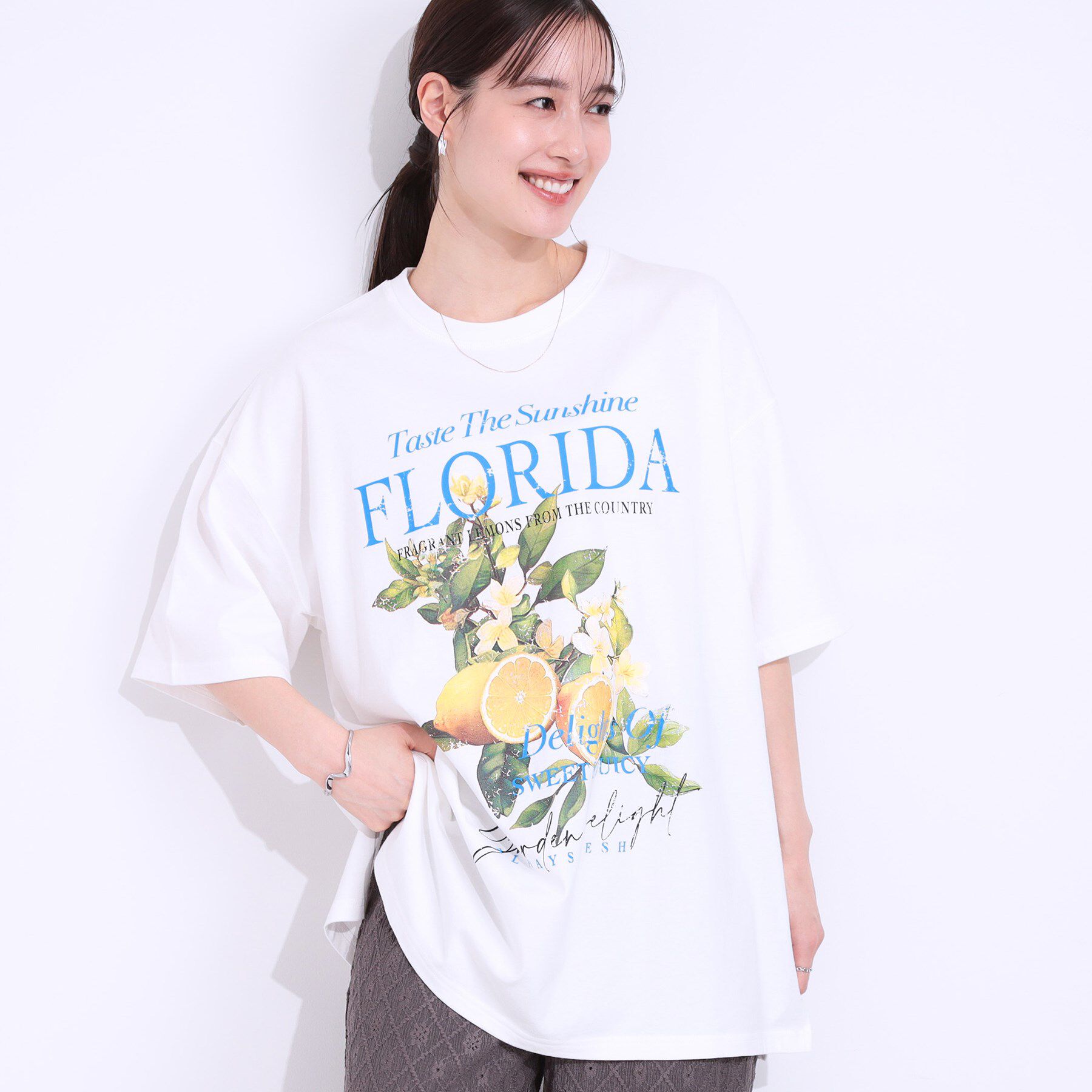 SHOO･LA･RUE「【洗える】ゆるシルエットが抜け感を演出 プリントBIG Tシャツ」|Tシャツ・カットソー|ホワイト(101)