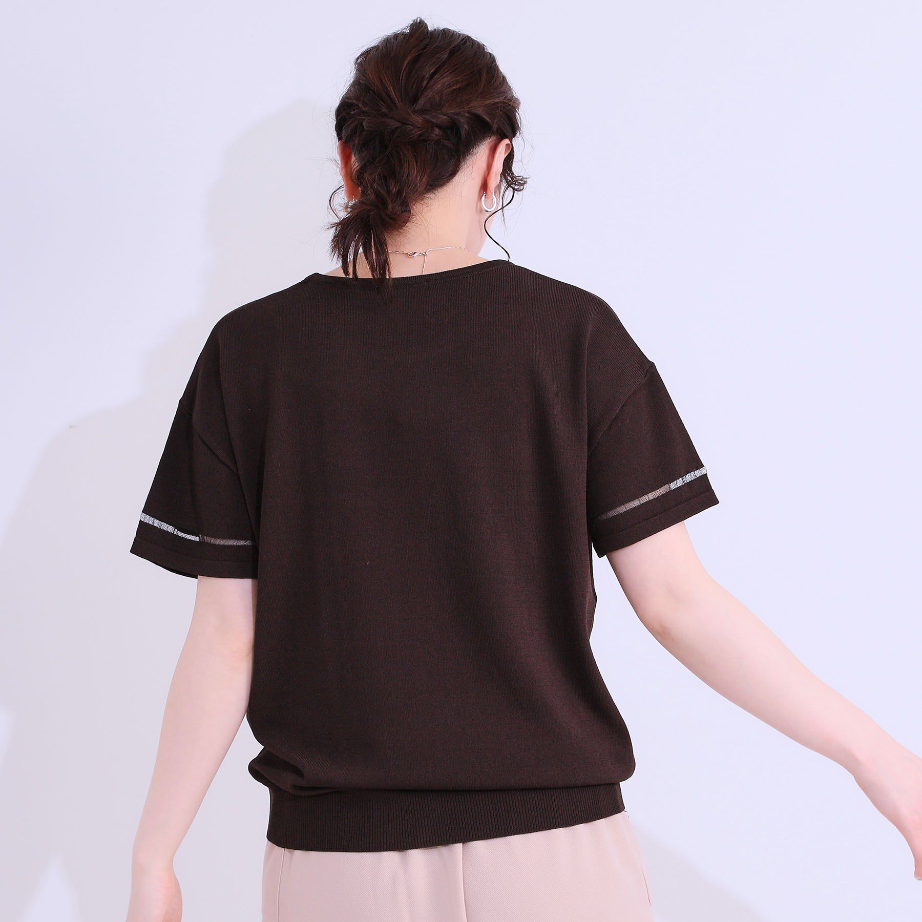 SHOO･LA･RUE「【S-LL/洗える/UV】お袖シアーでヘルシーに フレアスリーブサマーニット」|ニット・セーター|