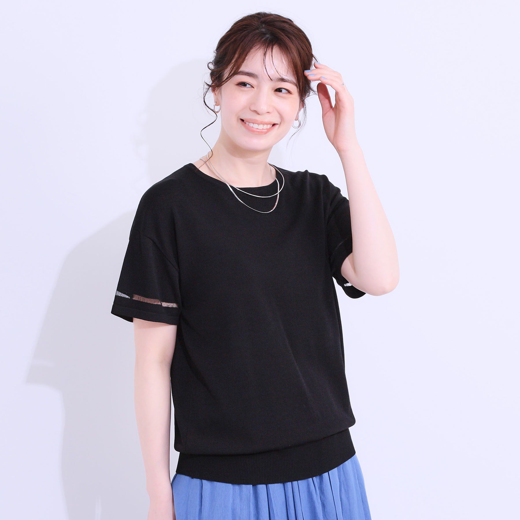 SHOO･LA･RUE「【S-LL/洗える/UV】お袖シアーでヘルシーに フレアスリーブサマーニット」|ニット・セーター|