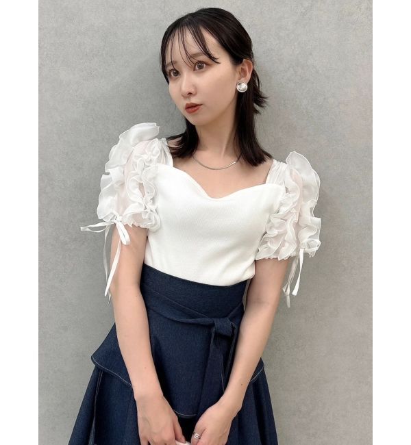 dazzlin「ショルダーボリュームフリルカットプルオーバー」|Tシャツ・カットソー|オフホワイト