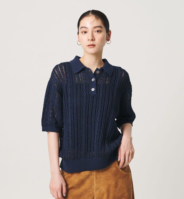 BEAUTY&YOUTH UNITED ARROWS「コットンメッシュ ケーブル ポロシャツ」|ニット・セーター|NAVY