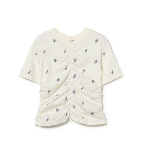Ray BEAMS 「フラワー 刺繍 シャーリング Tシャツ　　26SS 花柄 洗える コンパクトTシャツ 」|Tシャツ・カットソー|